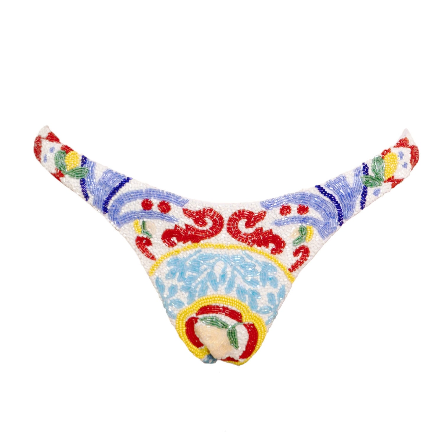 Self-adore Women's White / Red Limoncello Hand-beaded Embellished Bikini Bottom In Multi