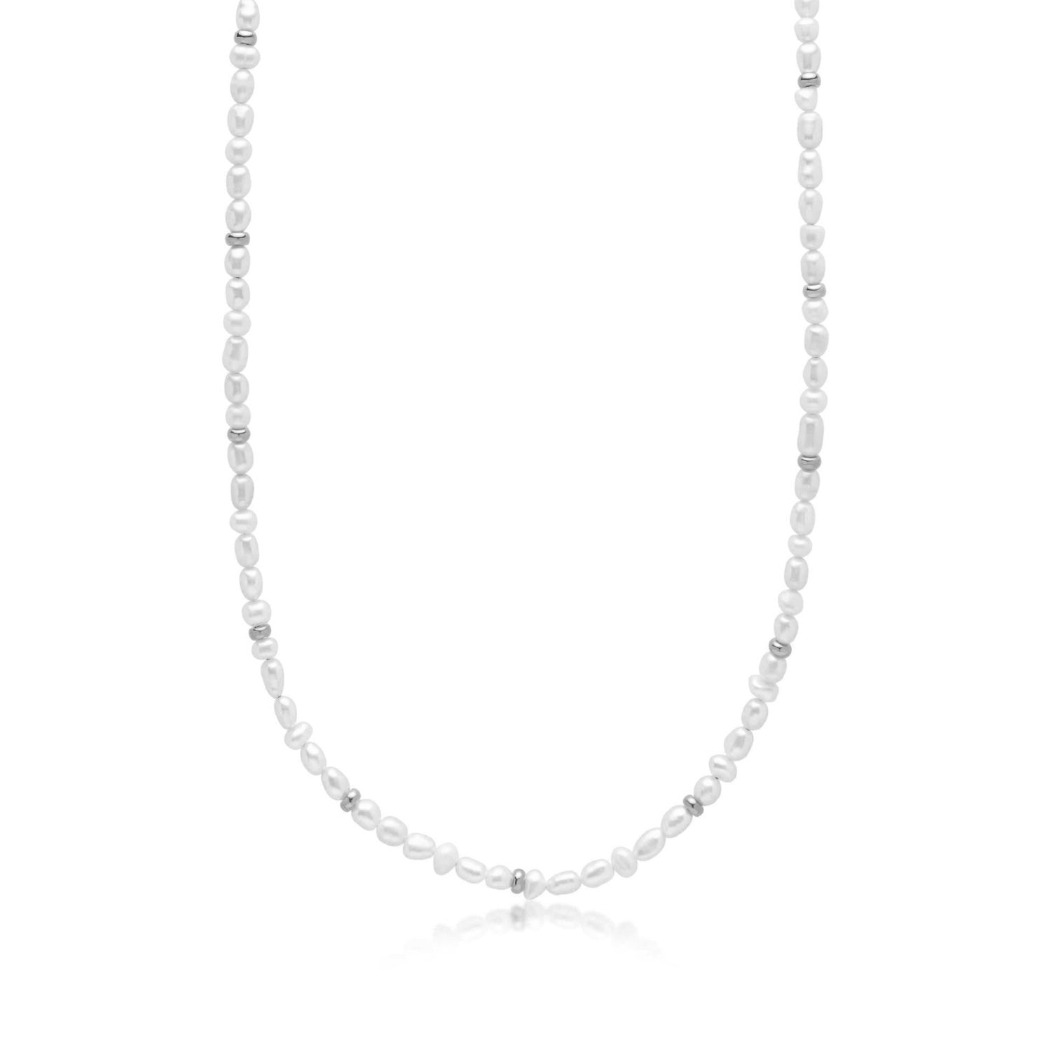 Nialaya White / Silver Men's Mini Pearl Choker With Silver