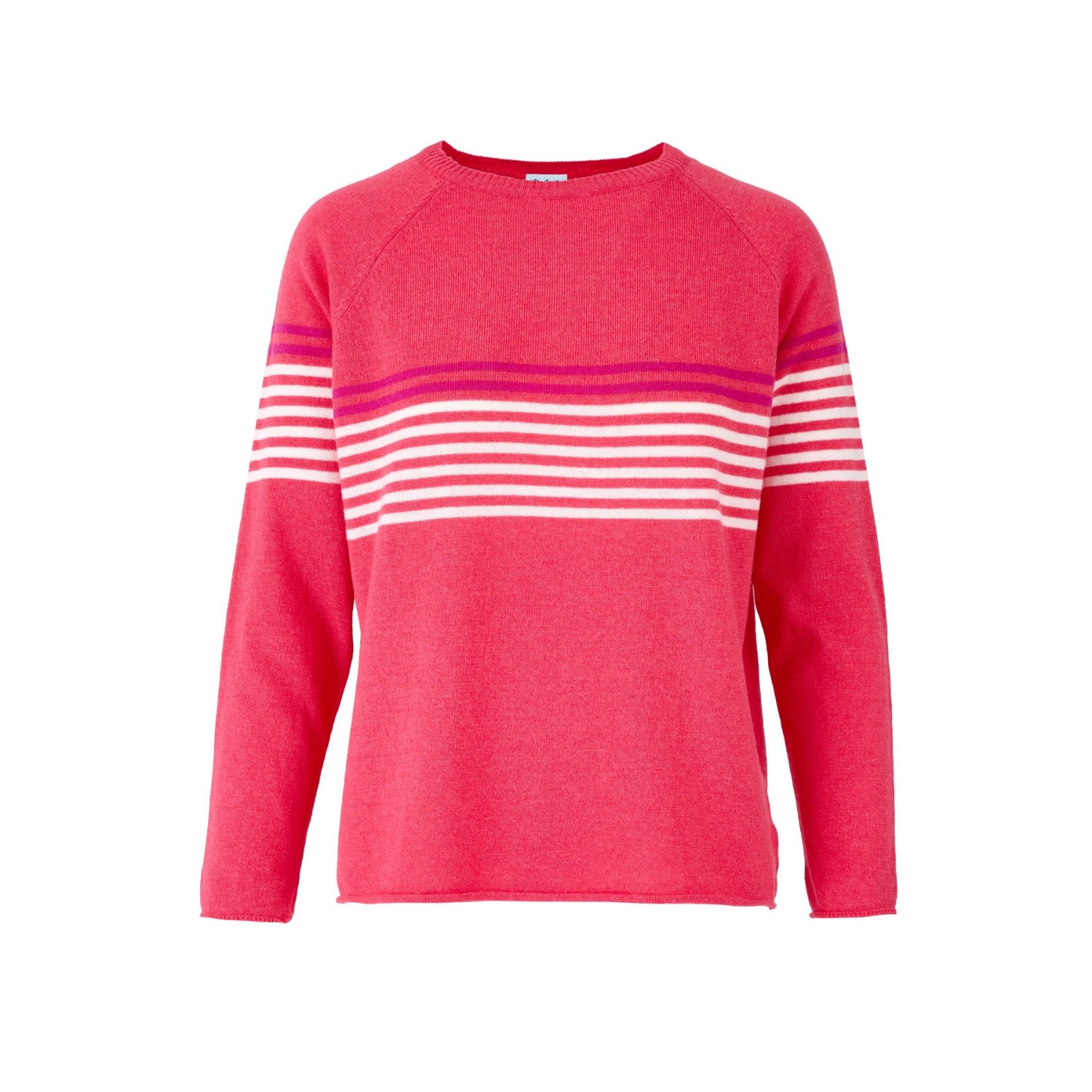 At Last... Women's Pink / Purple Cashmere Sweater In Coral Stripe In Pink/purple