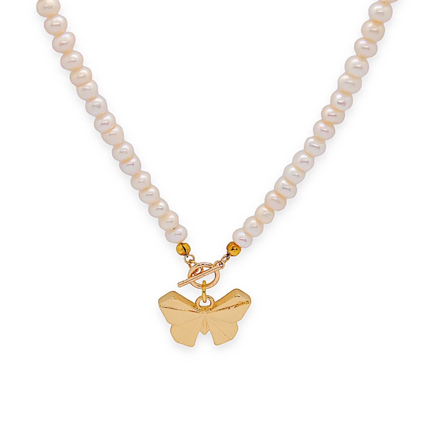Women’s Gold / White Origami 3D Butterfly Freshwater Pearl Necklace 18K Gold Valerie Chic