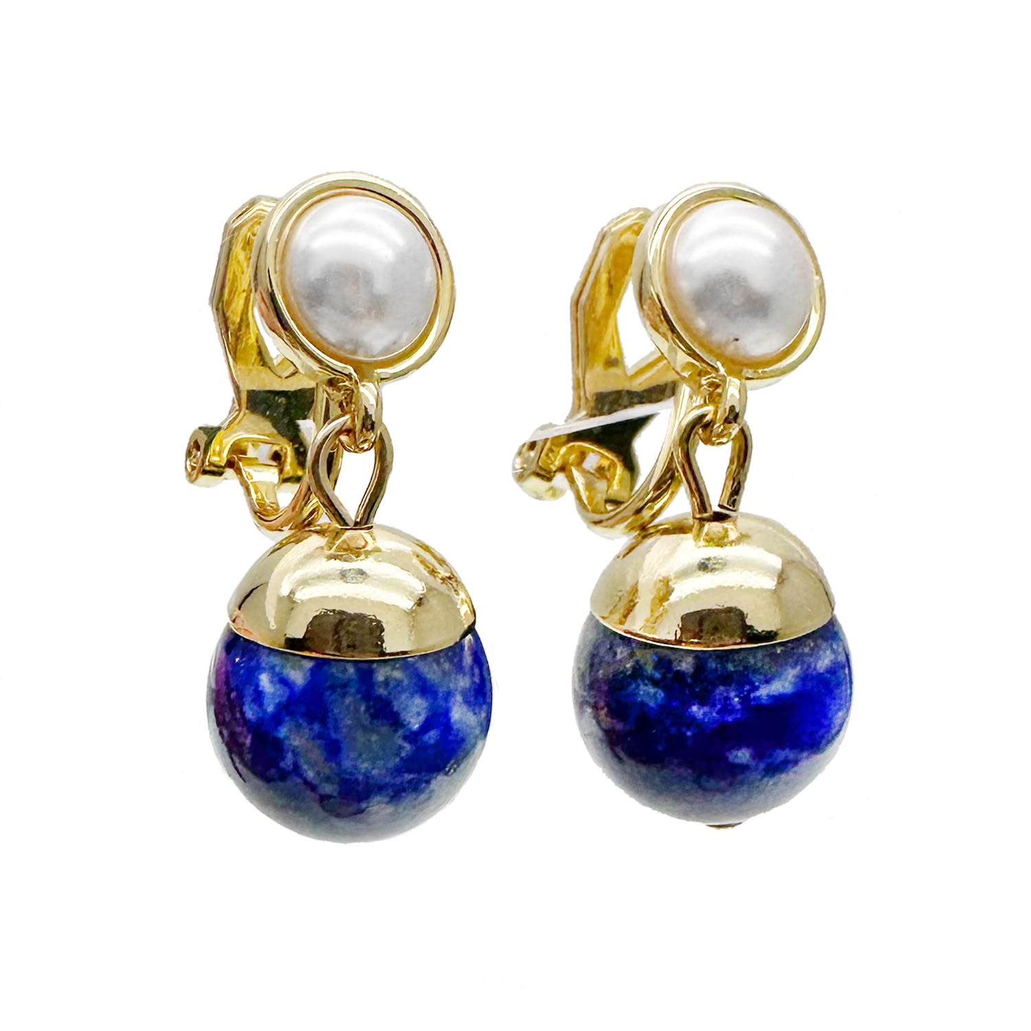 Farra Women's Blue Lapis Dangle Pearls Clip-on Earrings In Blue