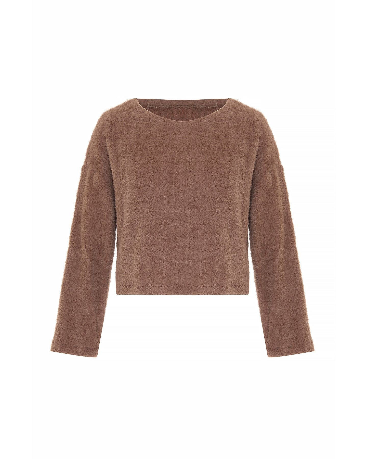 Theo The Label Women's Brown Carme Plush Lace Bell Sleeve Top - Cappuccino In Brown