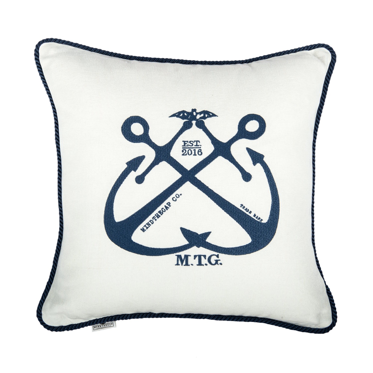 Blue / White Vintage Anchors Linen Embroidered Cushion By Mindthegap