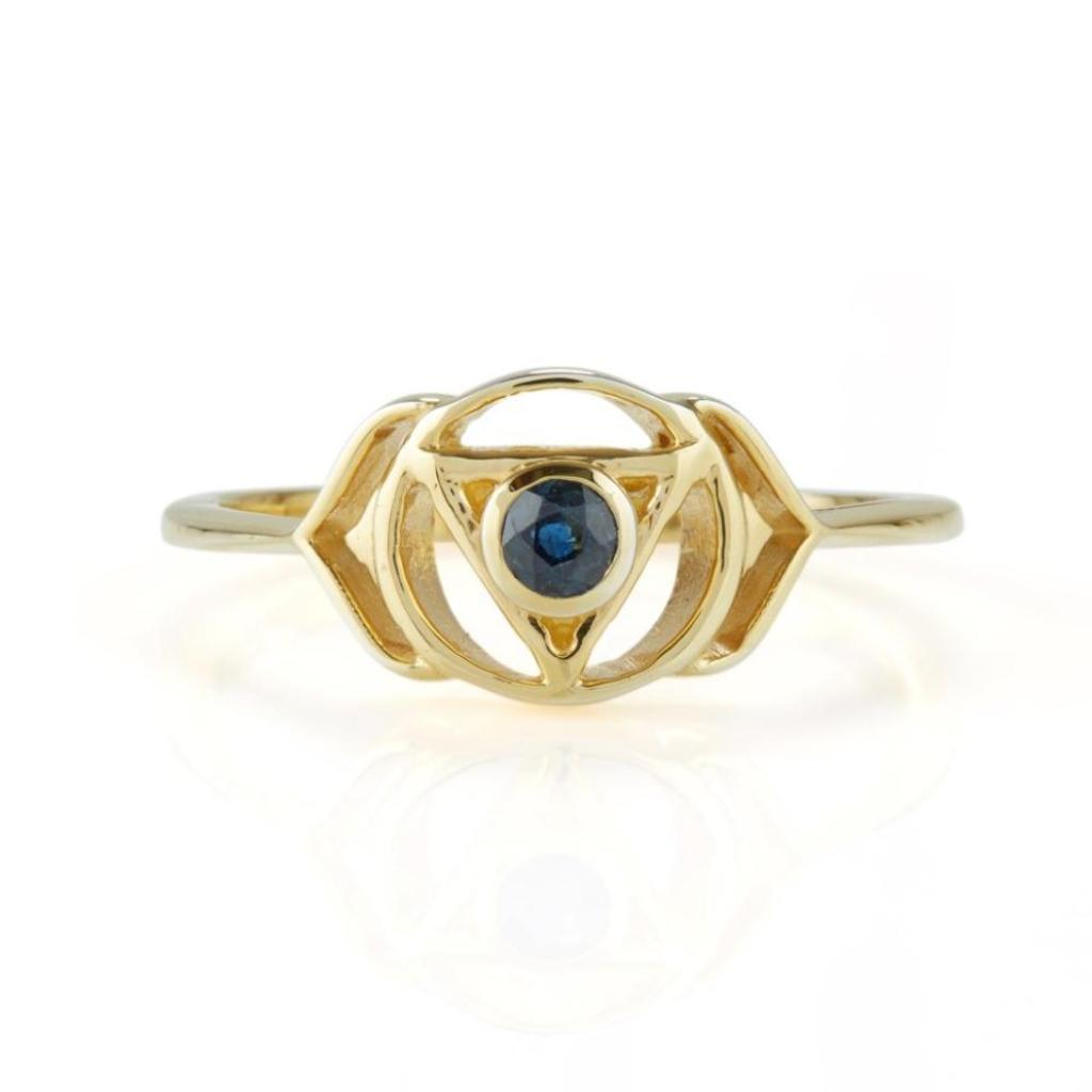 Women’s Third Eye Chakra Gold Vermeil Ring - Sapphire Charlotte’s Web Jewellery