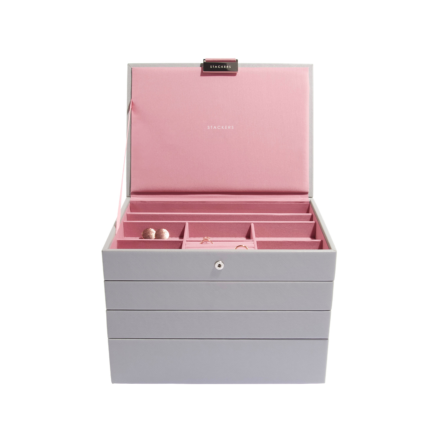 Stackers Women's  Dove Grey Rose Classic Jewelry Box Set Of Four In Gray