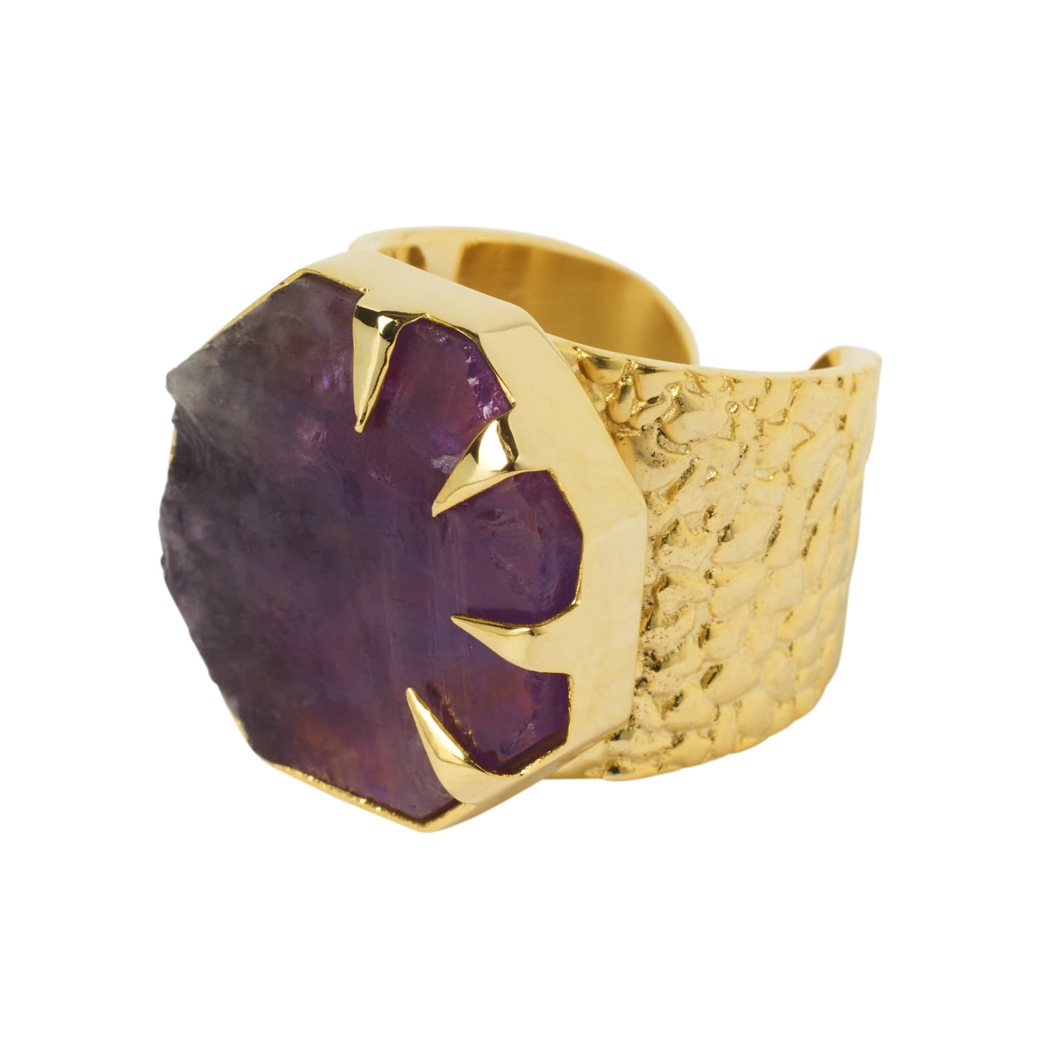 Yaa Yaa London Women's Gold / Pink / Purple Amethyst Gold Adjustable Statement Ring