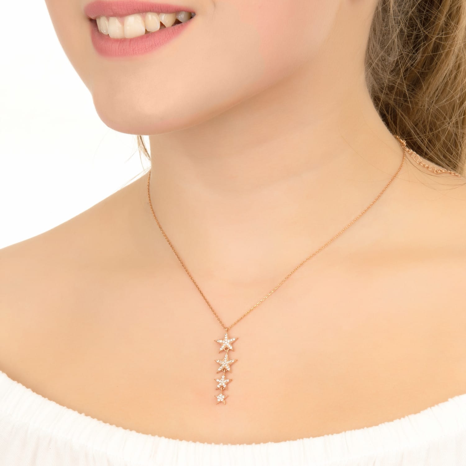 Graduated Star Drop Necklace Sterling Silver Latelita Wolf Badger