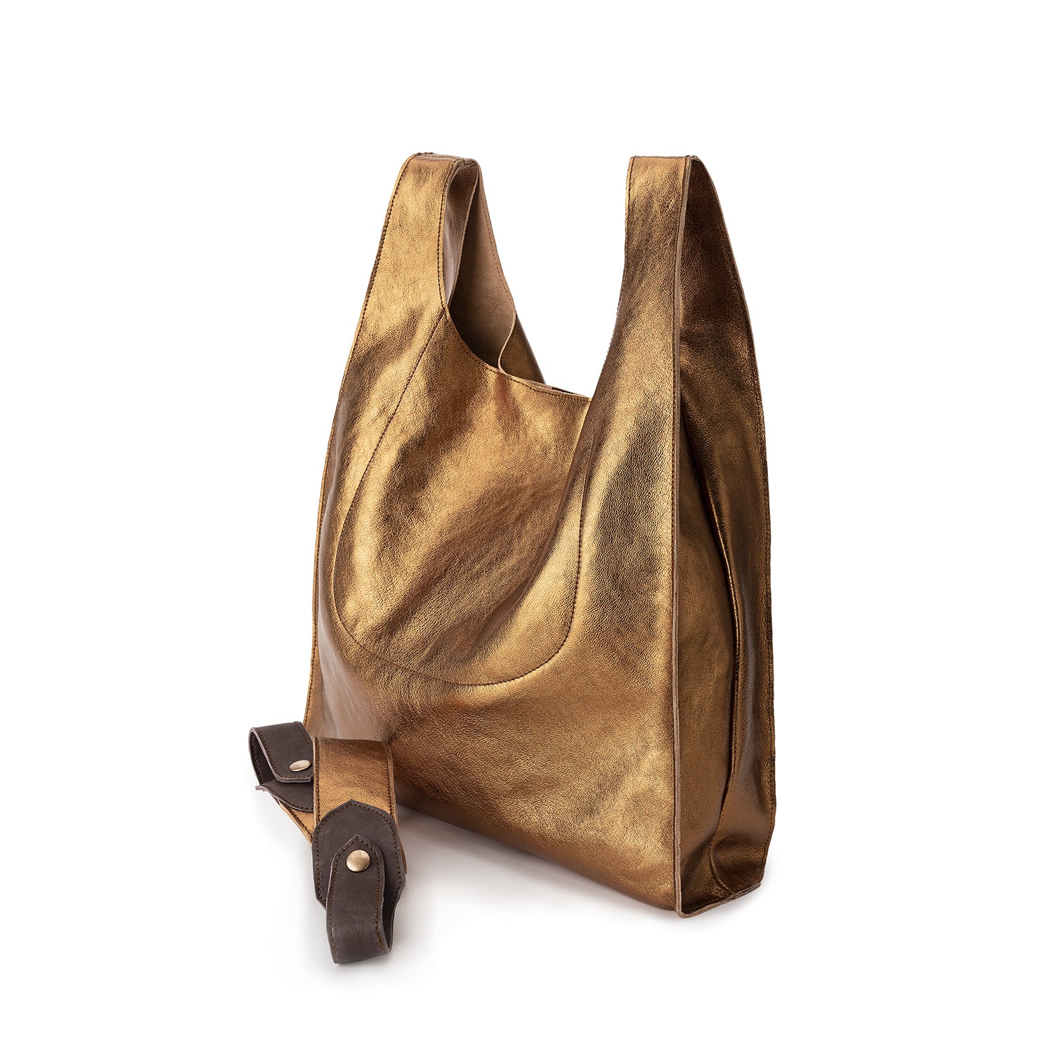 Juan-jo Women's Brown Bronze Leather Shoulder Bag T-shirt In Brown