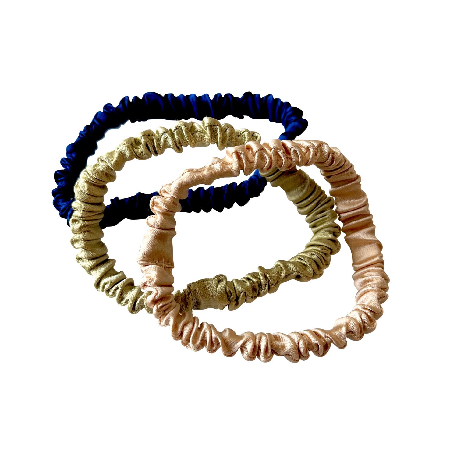 Women's Neutrals Set Of Three Pure Mulberry Silk Skinny Scrunchie Weekly Special Hair Ties Spring Classics | One Size | Soft Strokes Silk