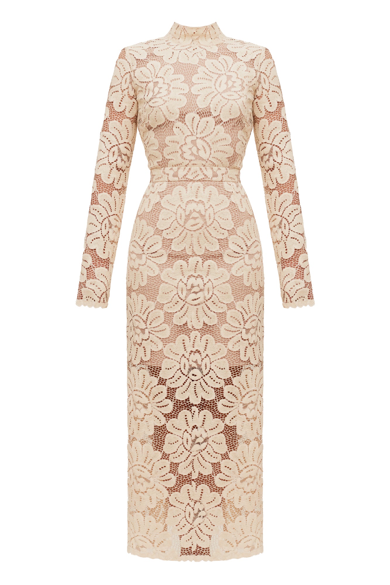 Elena Cream Floral Lace Midi Dress With Turtleneck | UNDRESS