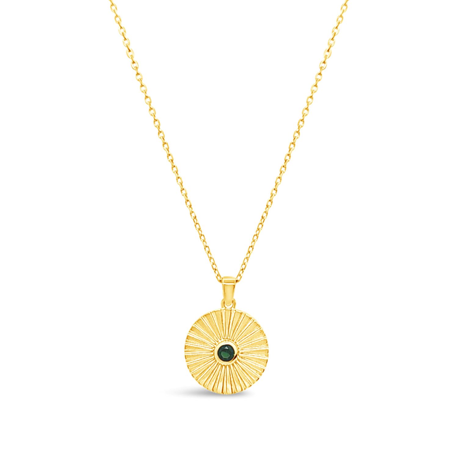 Lutiro Women's Green Medallion Pendant-emerald Cz-gold