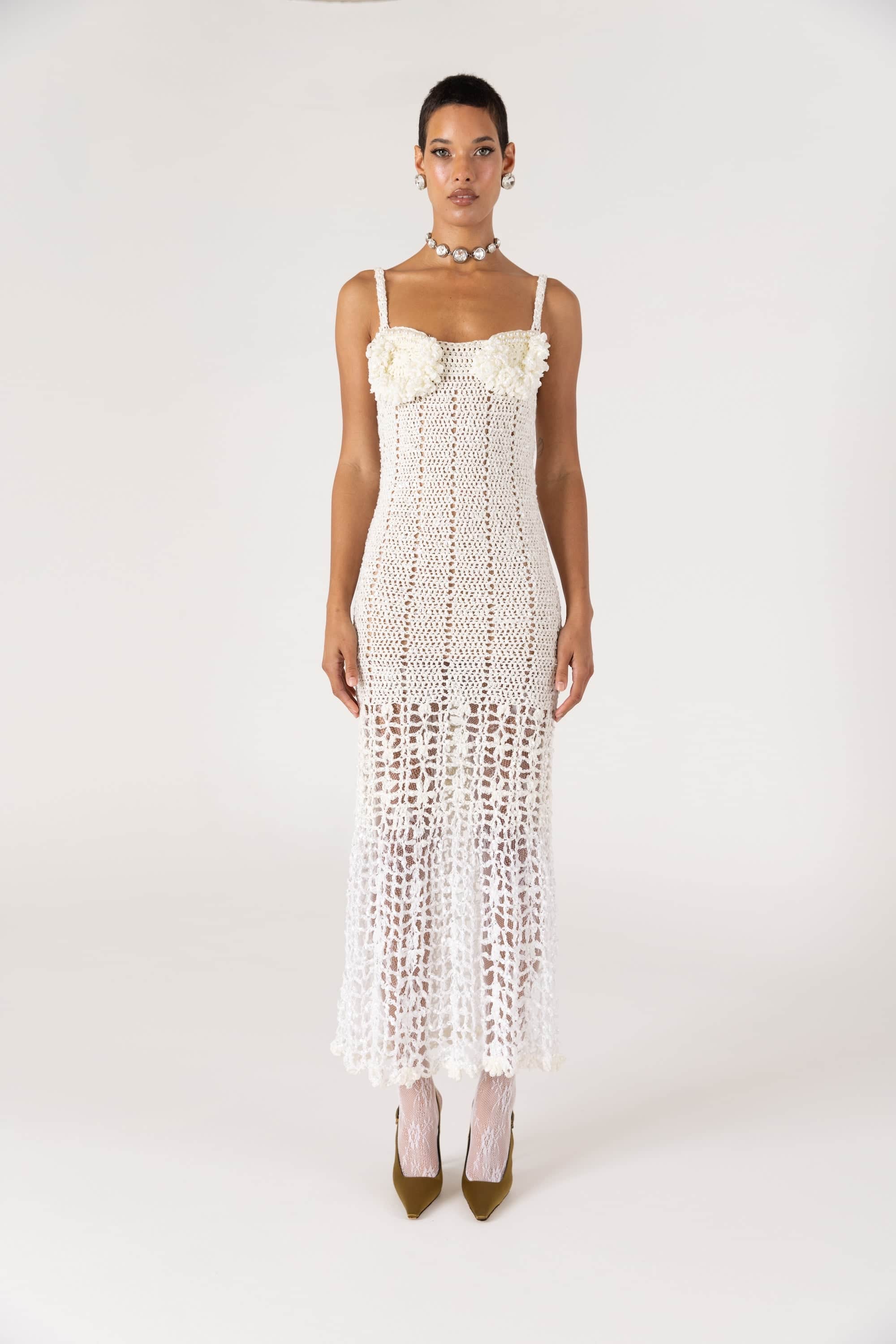 Chrysanthemum White Handmade Crochet Dress | ANDREEVA | Wolf & Badger
