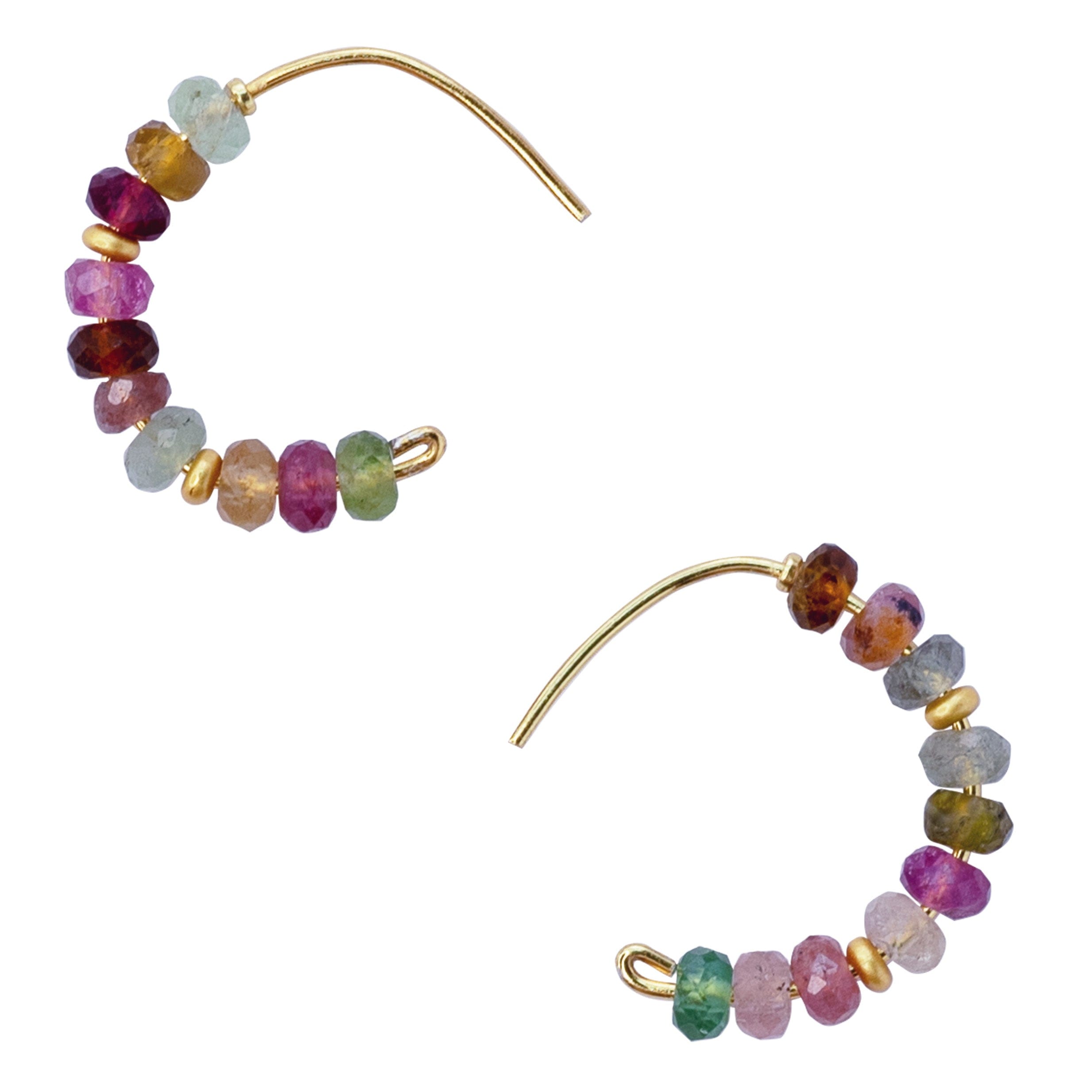 Bombyx House Women's Green / Blue / Pink Rainbow Tourmaline Half Moon Earring Gold Hoop In Multi