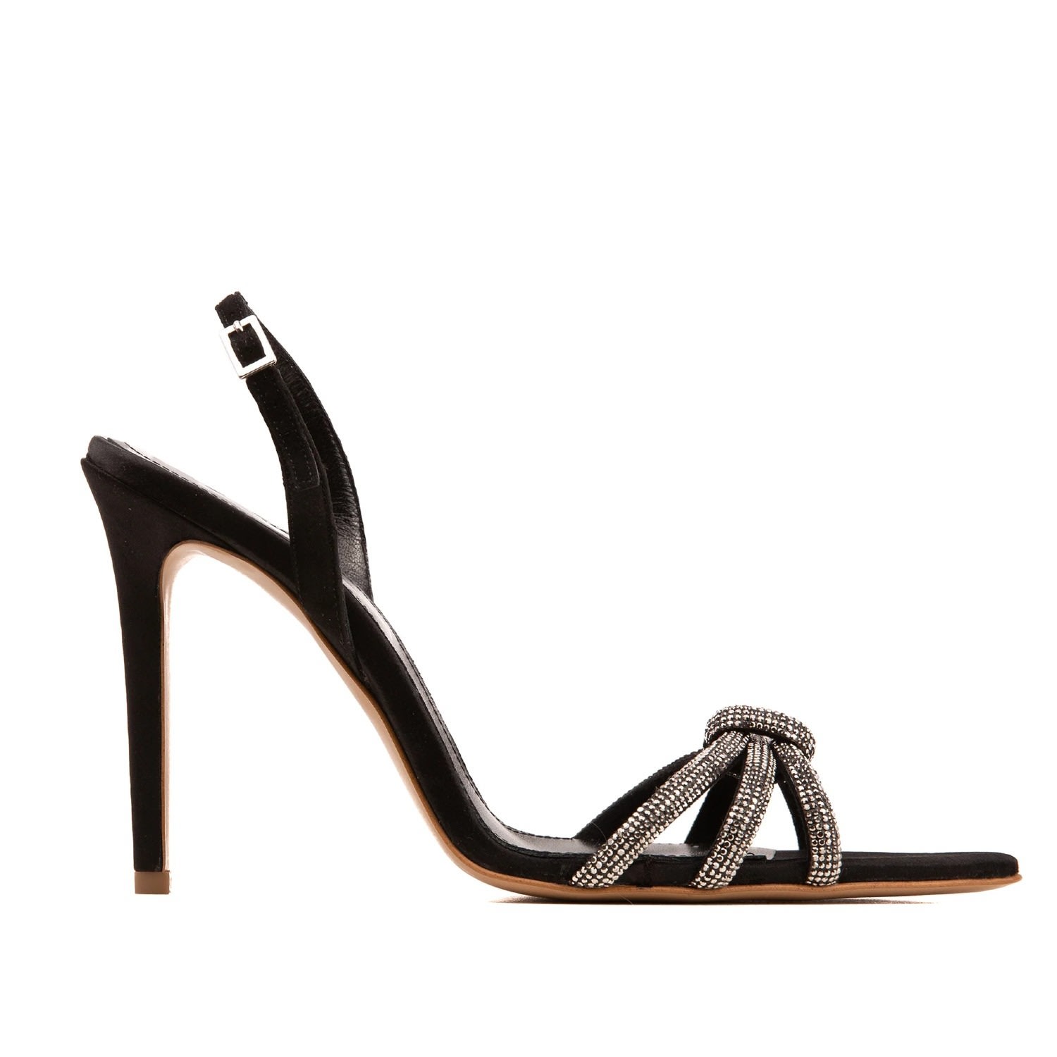 Ginissima Women's Black Daisy Gold Crystals And Satin Sandals In Black