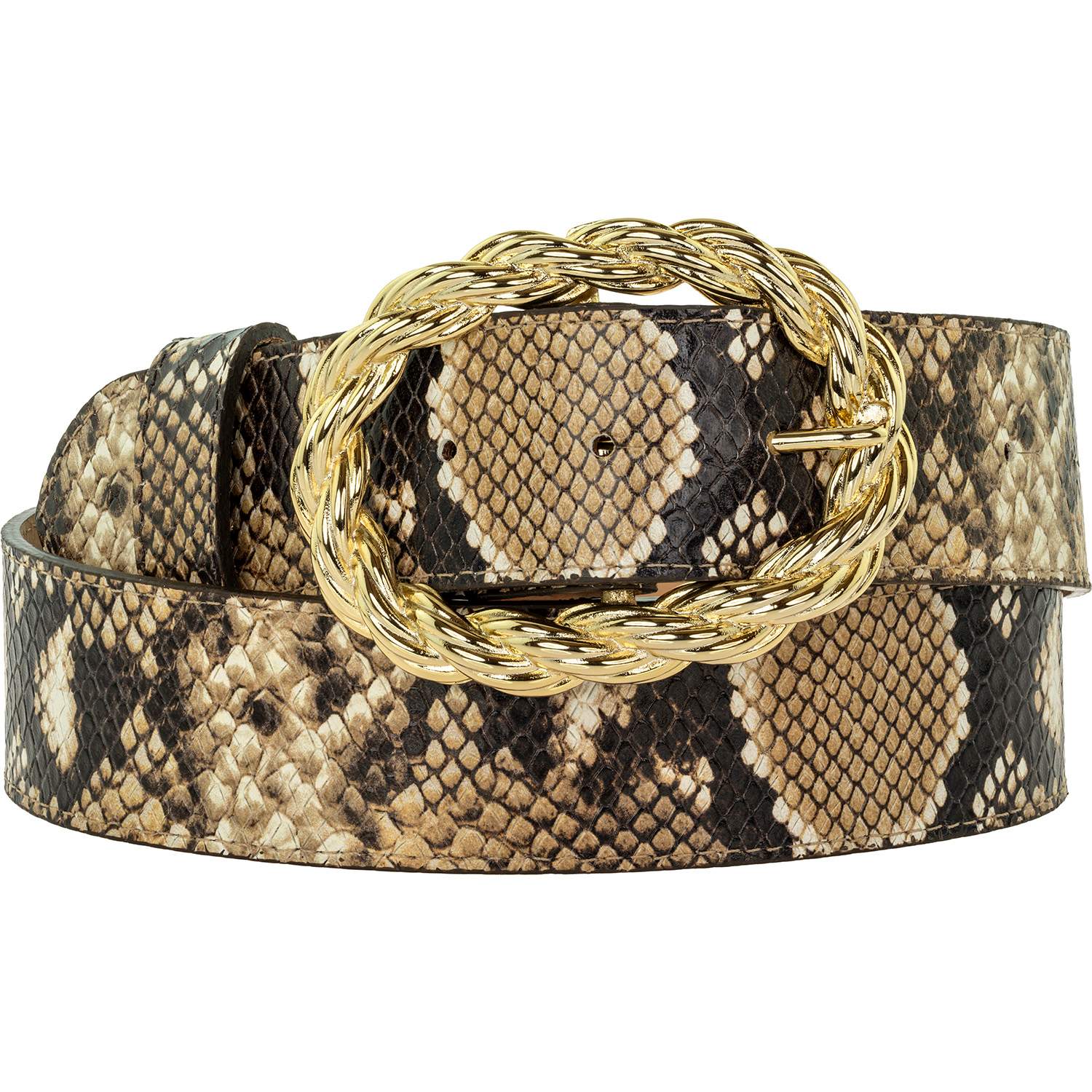 Peachy Belts Ltd Women's Brown Python Belt With Gold Rope Buckle
