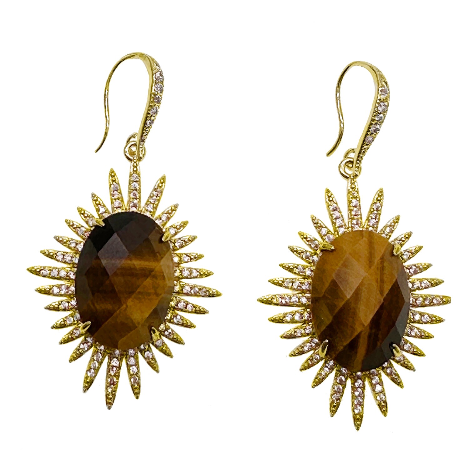 Farra Women's Brown Tiger Eye Stone Setting Dangle Earrings In Brown