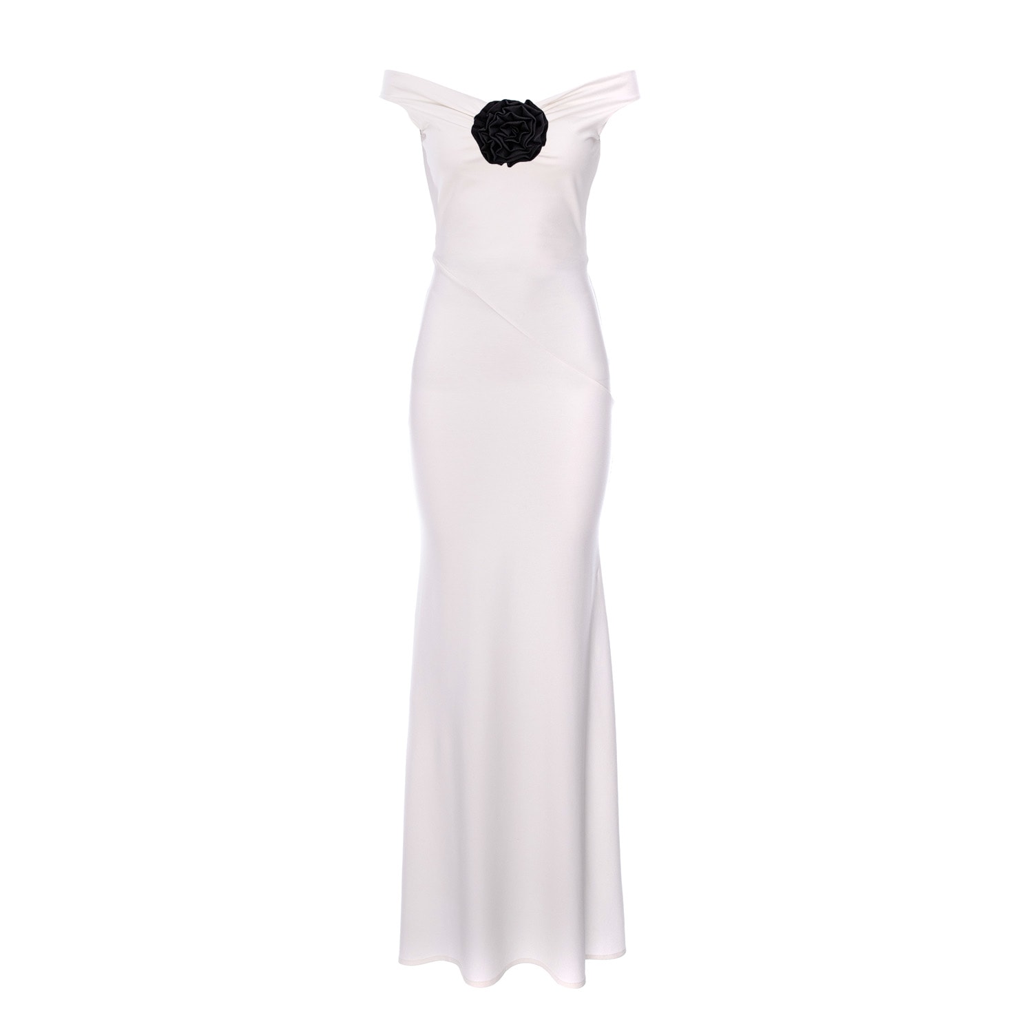 Roserry Women's Venice Maxi Jersey Dress With Black Fixed Rosette In White In White