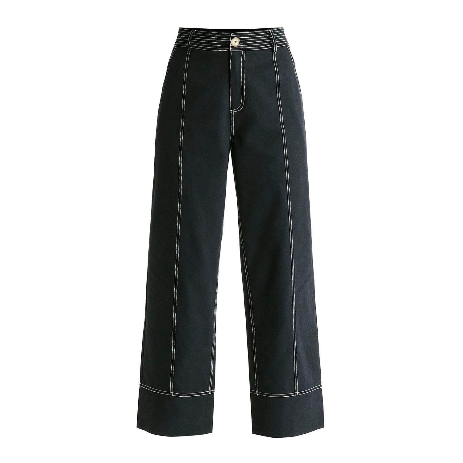 Paisie Women's Chino Trousers With Contrast Stitching In Black In Blue