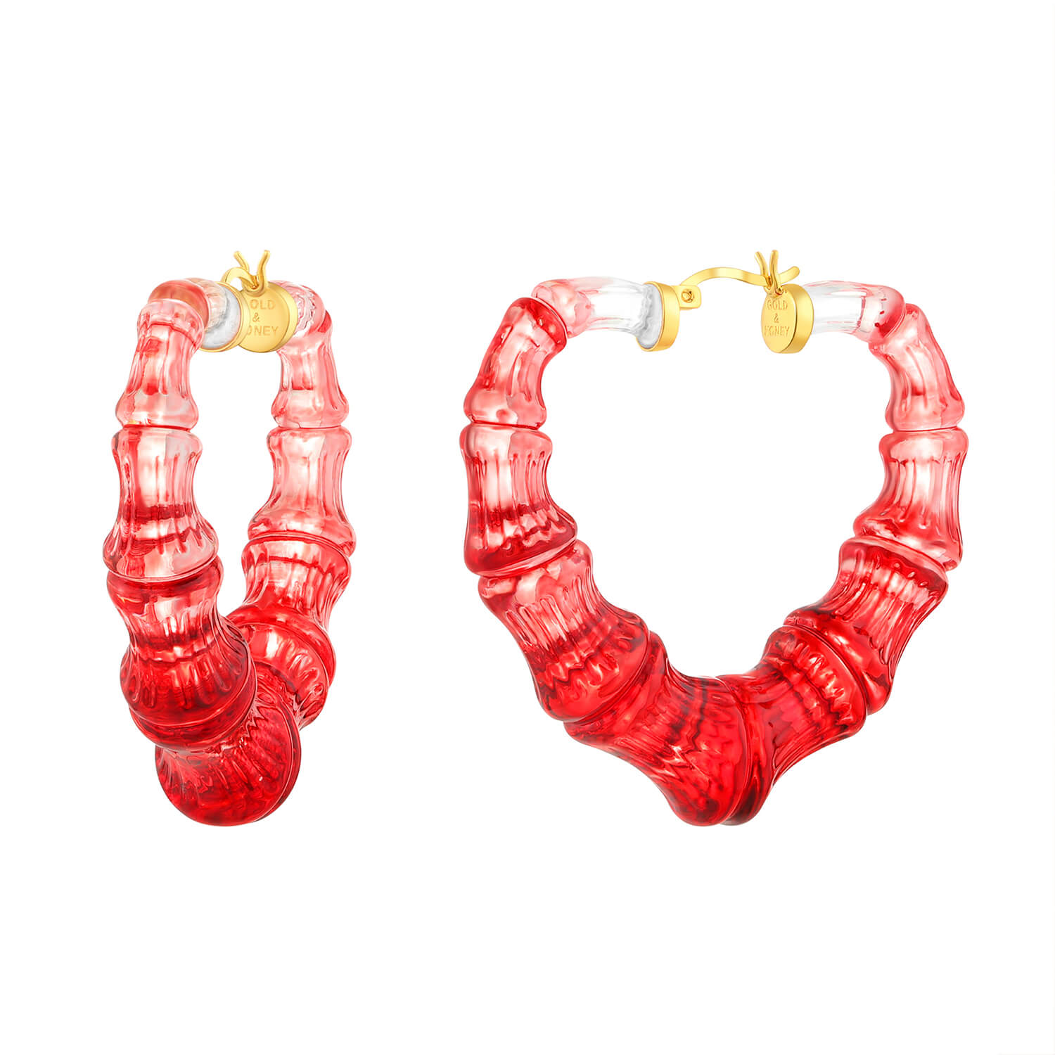 Women’s Gold / Red Red Heart Bamboo Hoop Earrings Gold & Honey