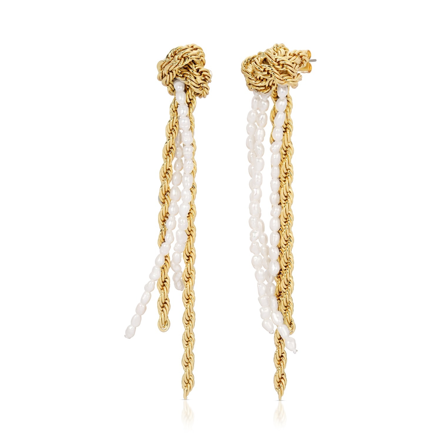 Leeada Jewelry Women's Gold Brittany Chain Pearl Drop Earrings