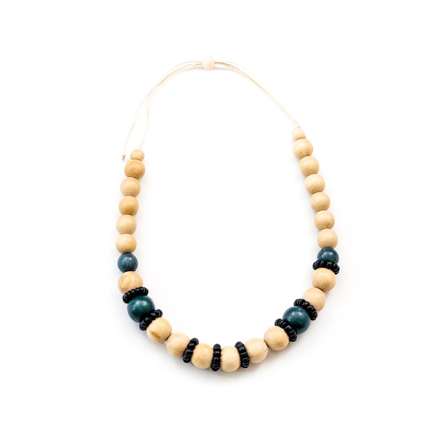 Likha Natural Handmade Wooden Necklace In Blue