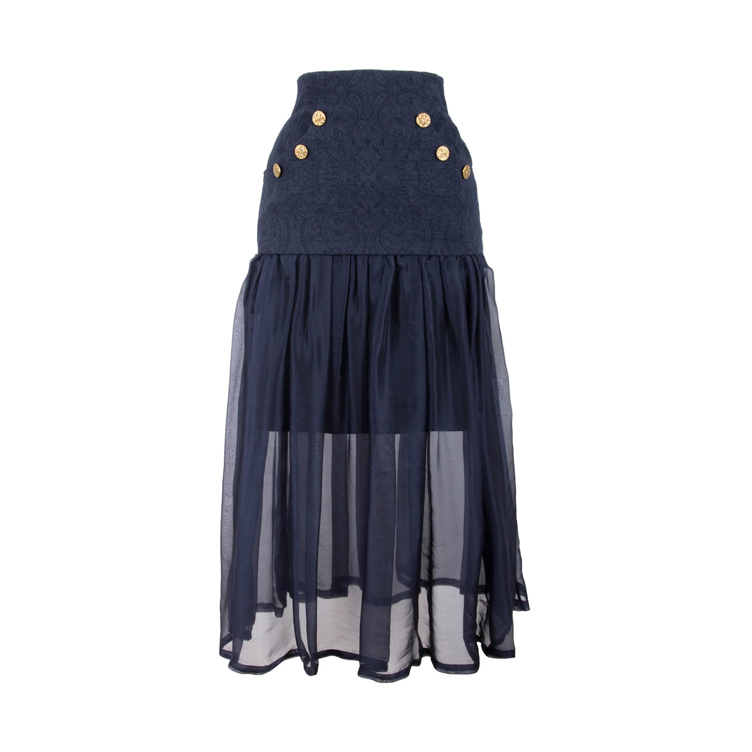 Rua & Rua Women's Blue High-waisted Dual-fabric Long Skirt With Buttons In Blue