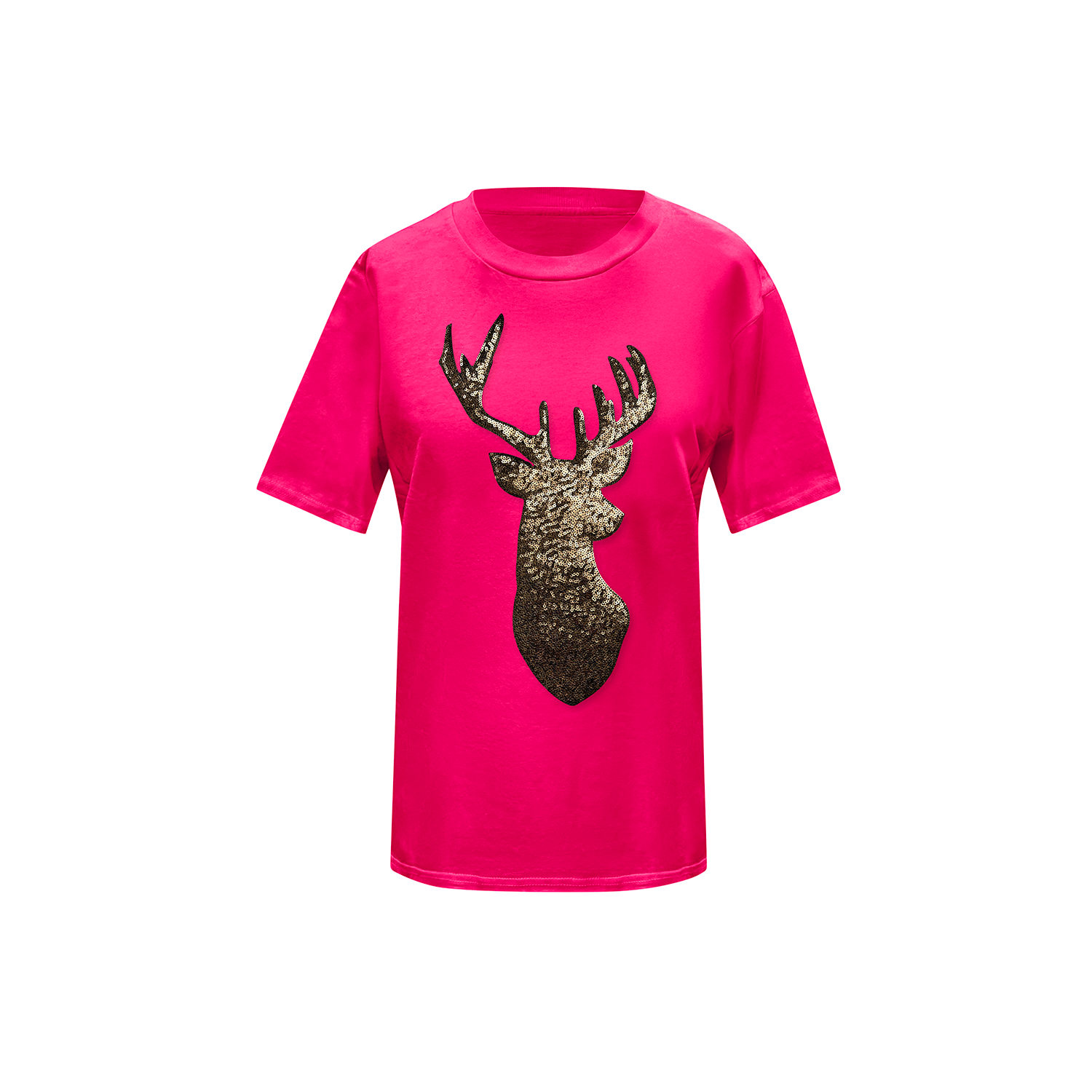 Toma Women's Pink / Gold Gold Reindeer Christmas Sequin Pink T-shirt In Multi