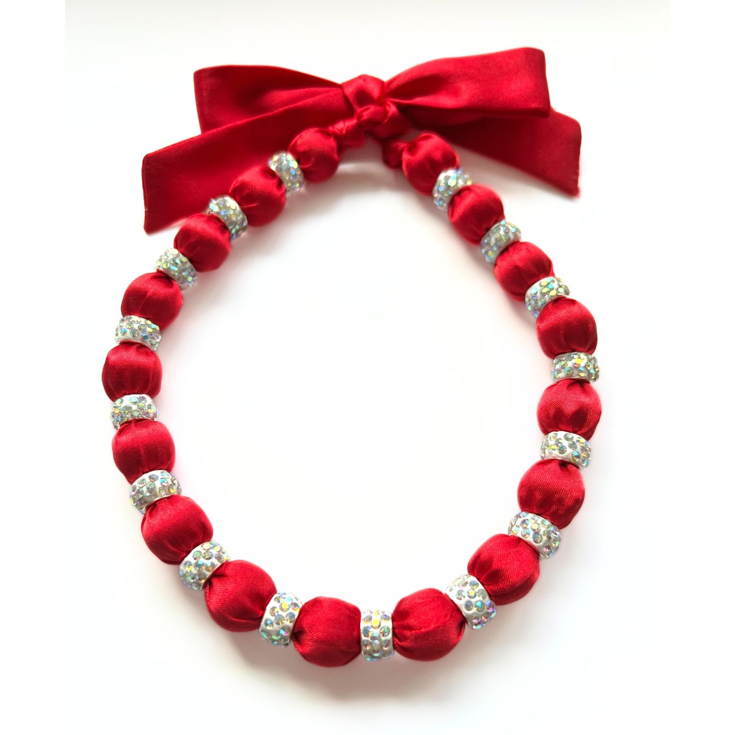 Deer You Women's Embellished Necklace On Luxe Red Satin With Beaded Crystals