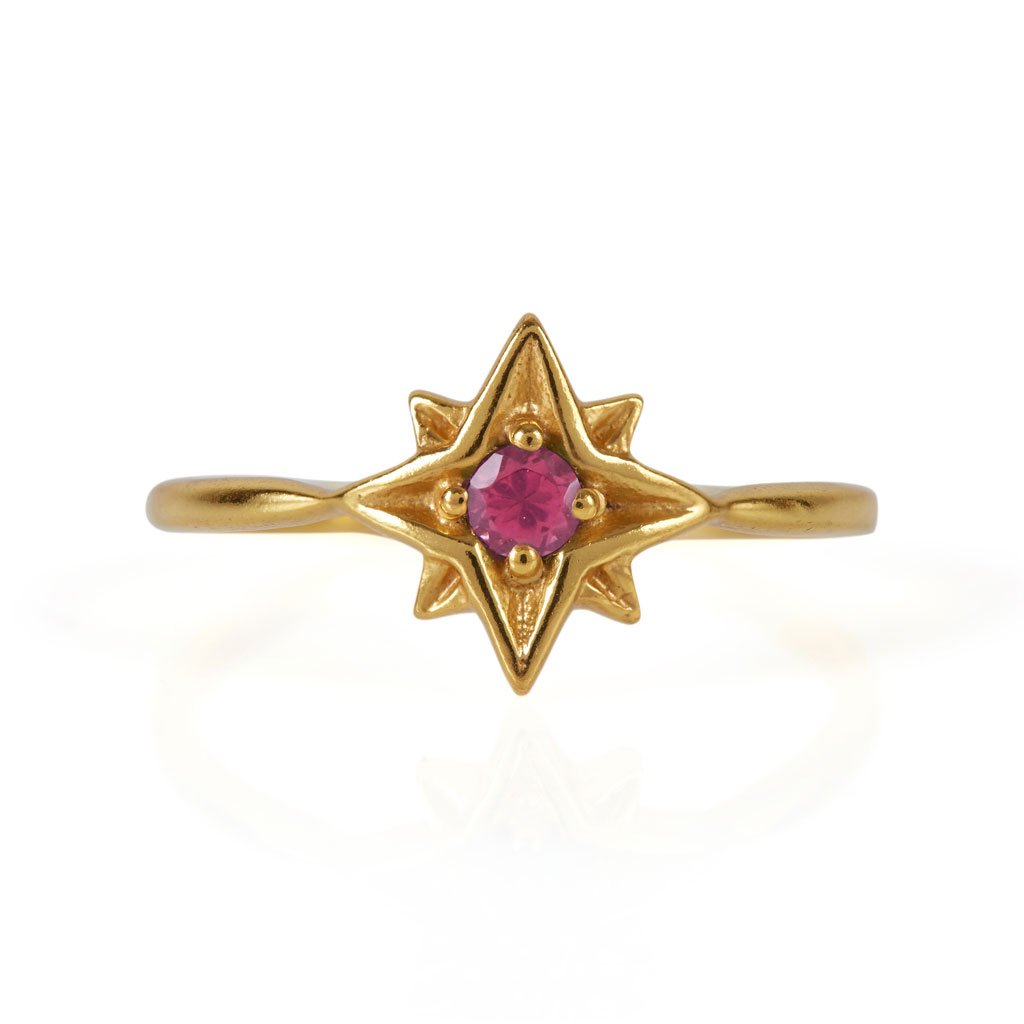 Charlotte's Web Jewellery Women's Guiding North Star Gold Vermeil Ring - Rhodolite Garnet In Gold