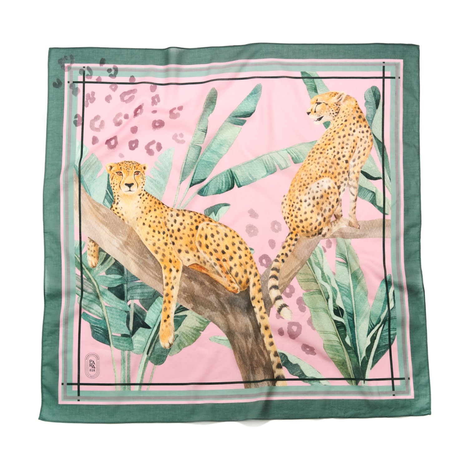 Para Ruk Women's Pink / Green / Gold Safari Print Silk-faille Scarf