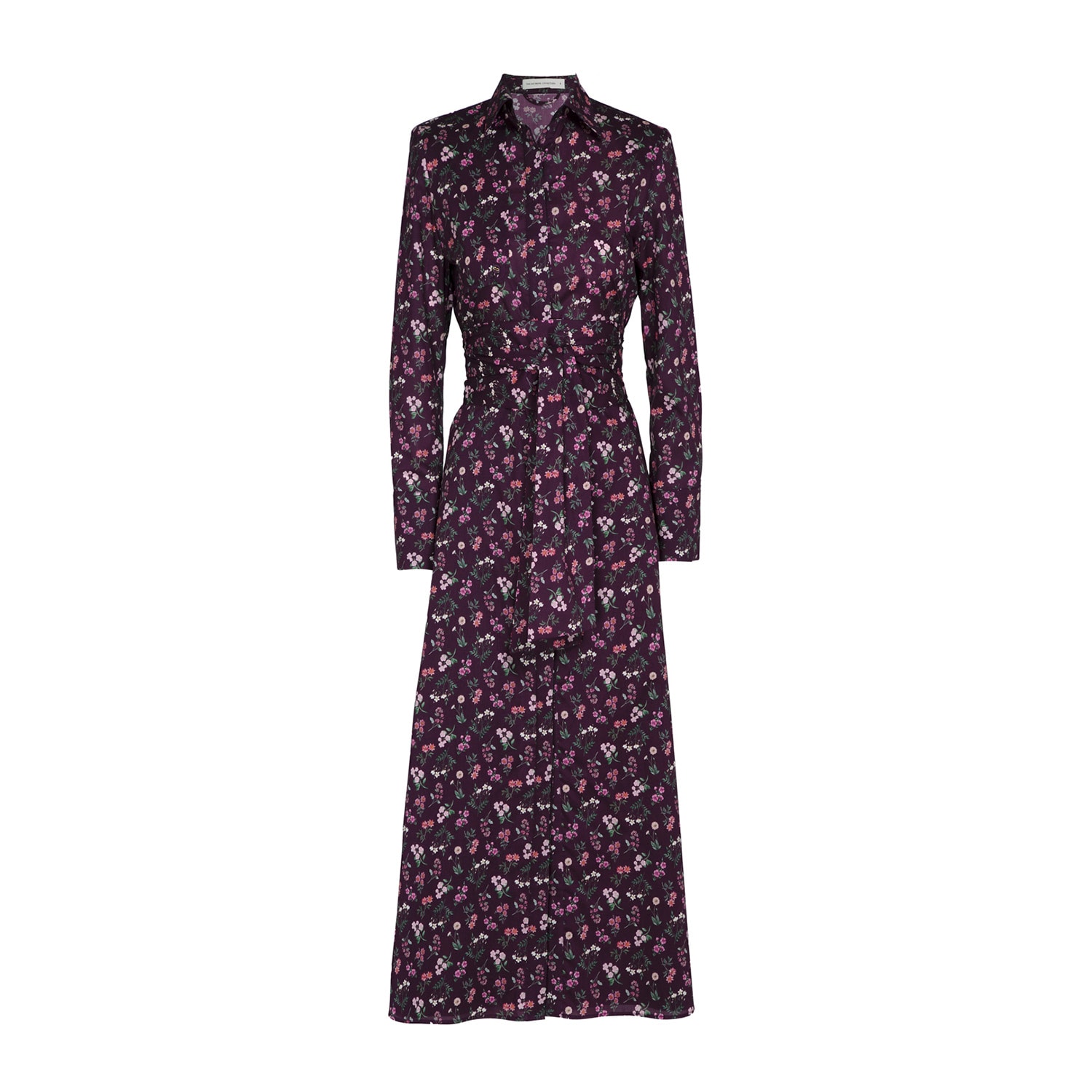 The Extreme Collection Women's Pink / Purple Cornelia Solid Maroon Midi Shirt Dress With Tie Belt