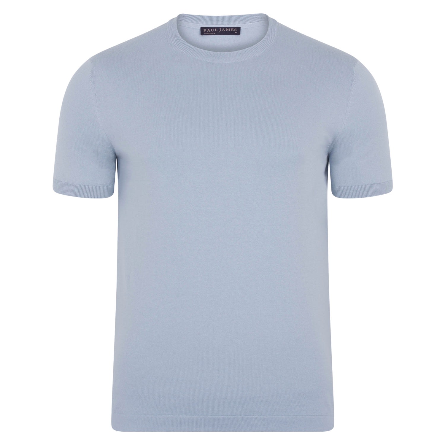 Blue / White Mens Ultra-Fine Cotton Hugo Knitted T-Shirt - Chalk Blue Large Paul James Knitwear