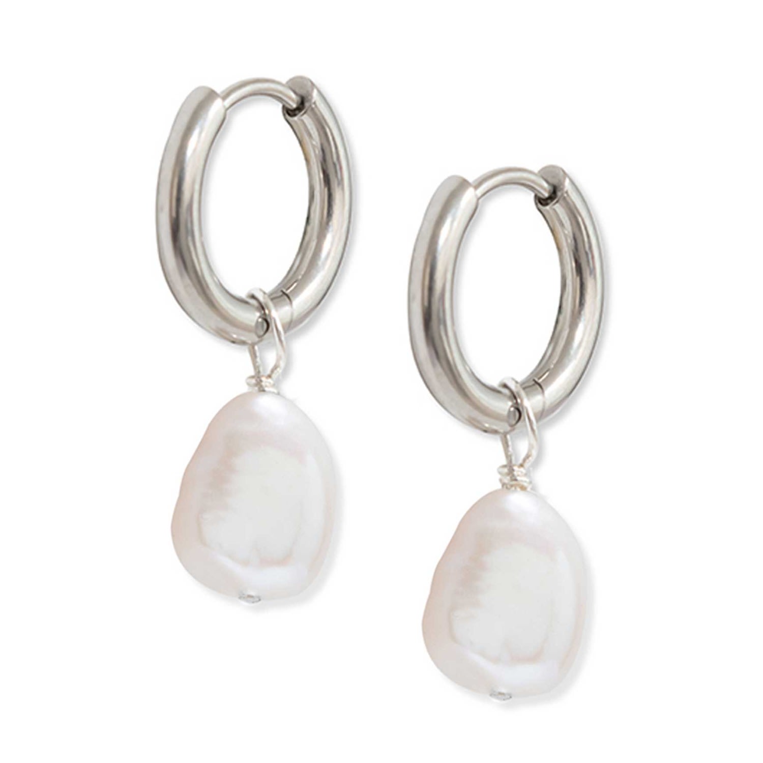 Shop A Weathered Penny Women's Pearl Hoops - Silver