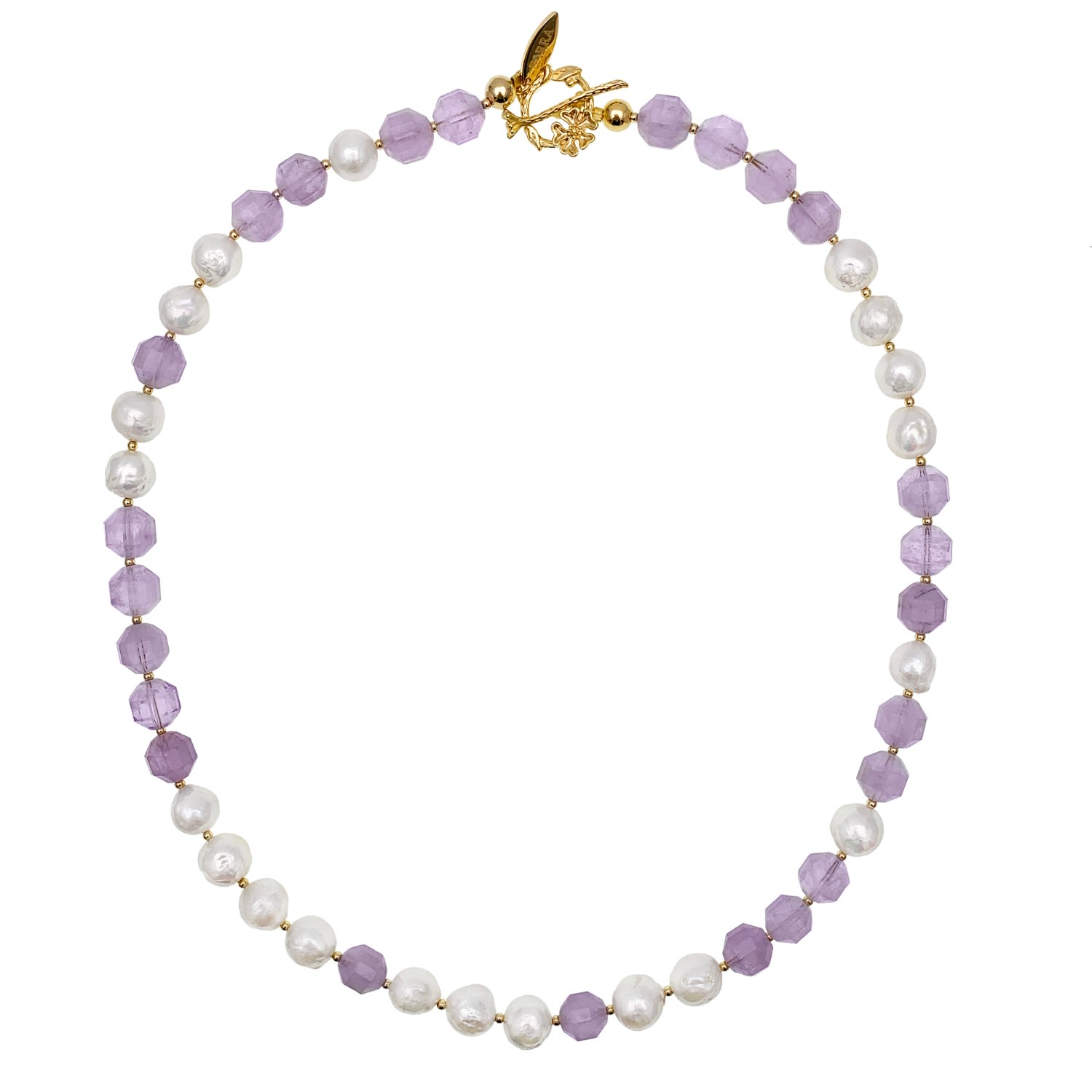 Farra Women's Amethyst With Freshwater Pearls Simple Choker In Yellow