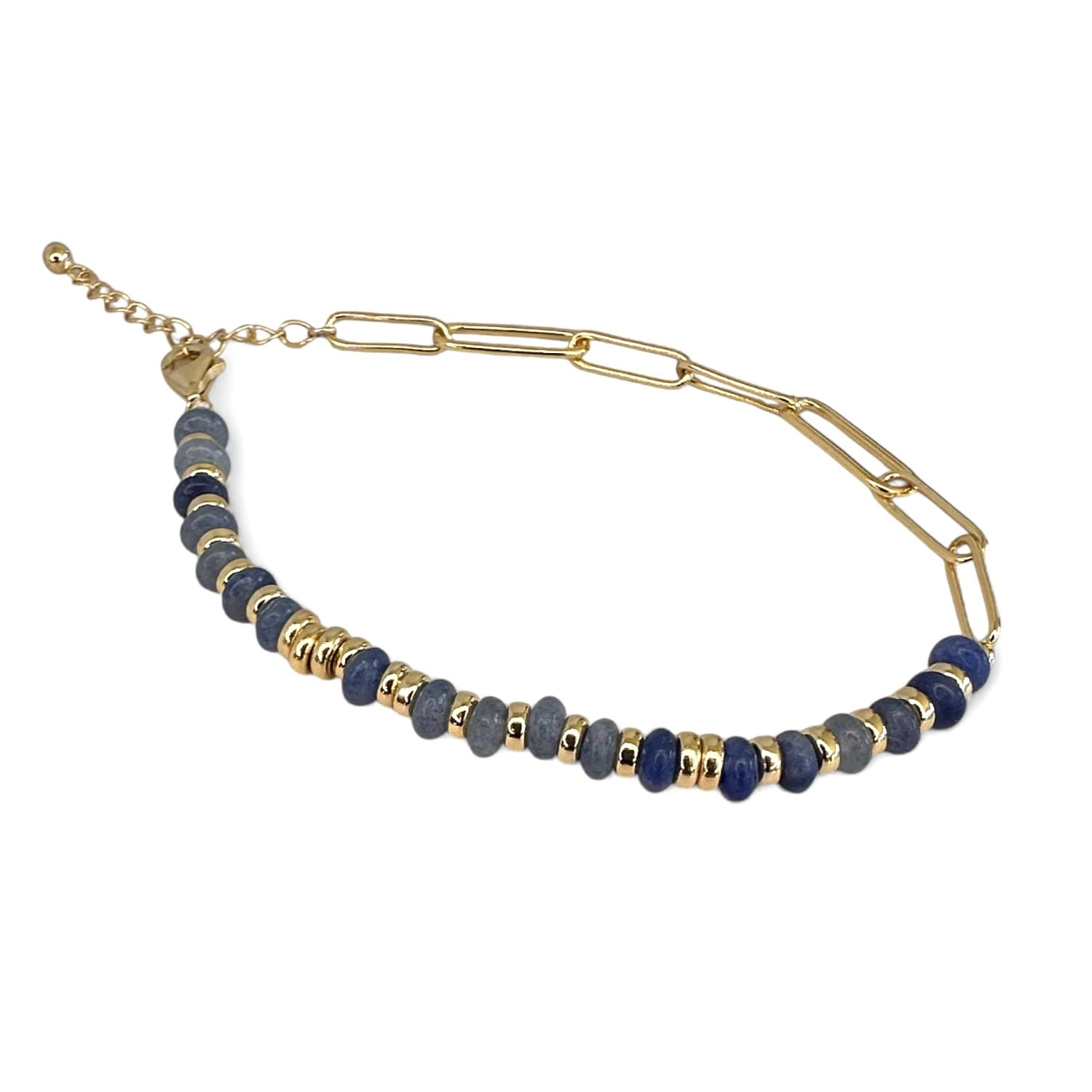Clemence Wren Women's Gold / Blue Jade Stone Paperclip Gold Bracelet - Blue