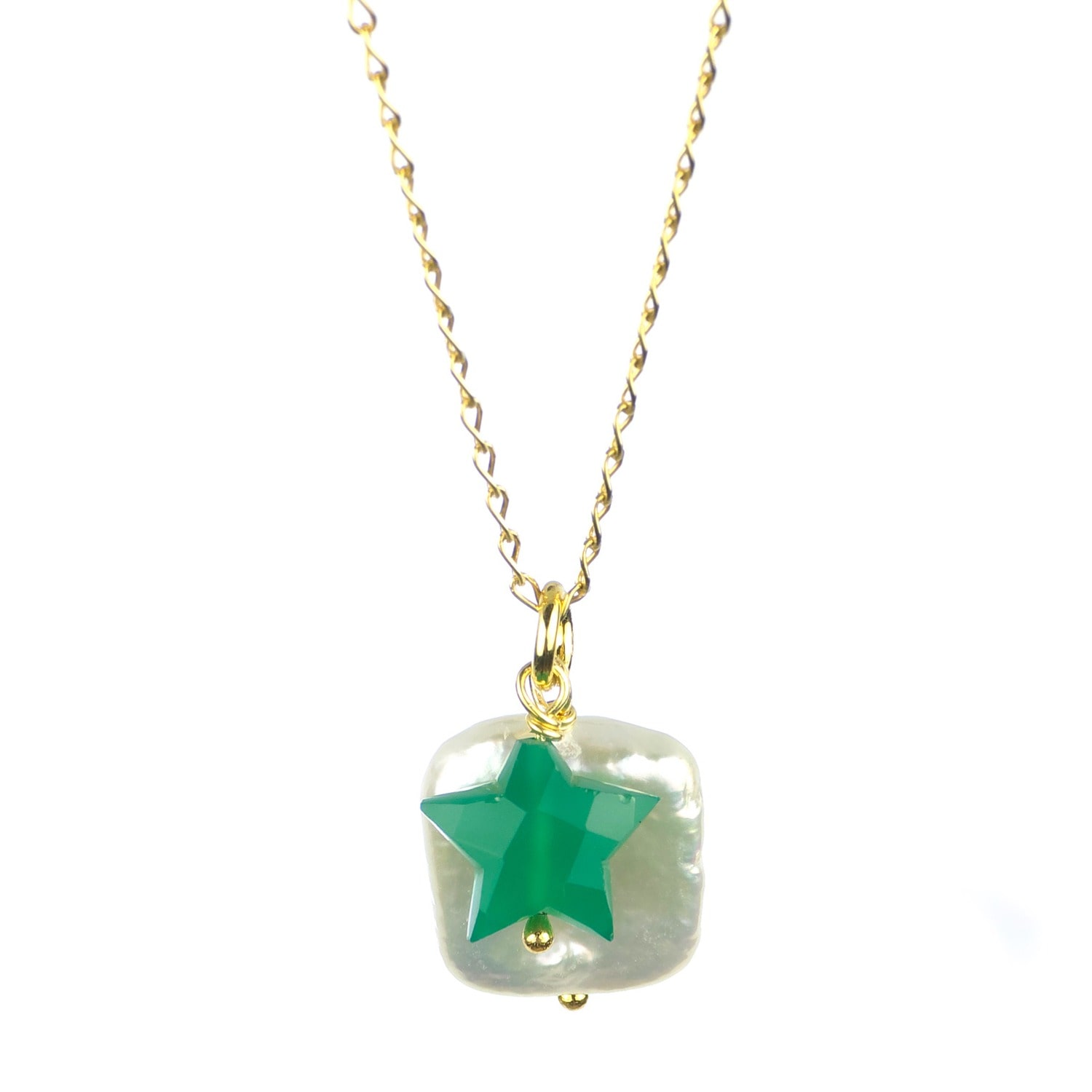 Jollz Jewellery Women's Gold / Green / White Pearl And Green Onyx Necklace