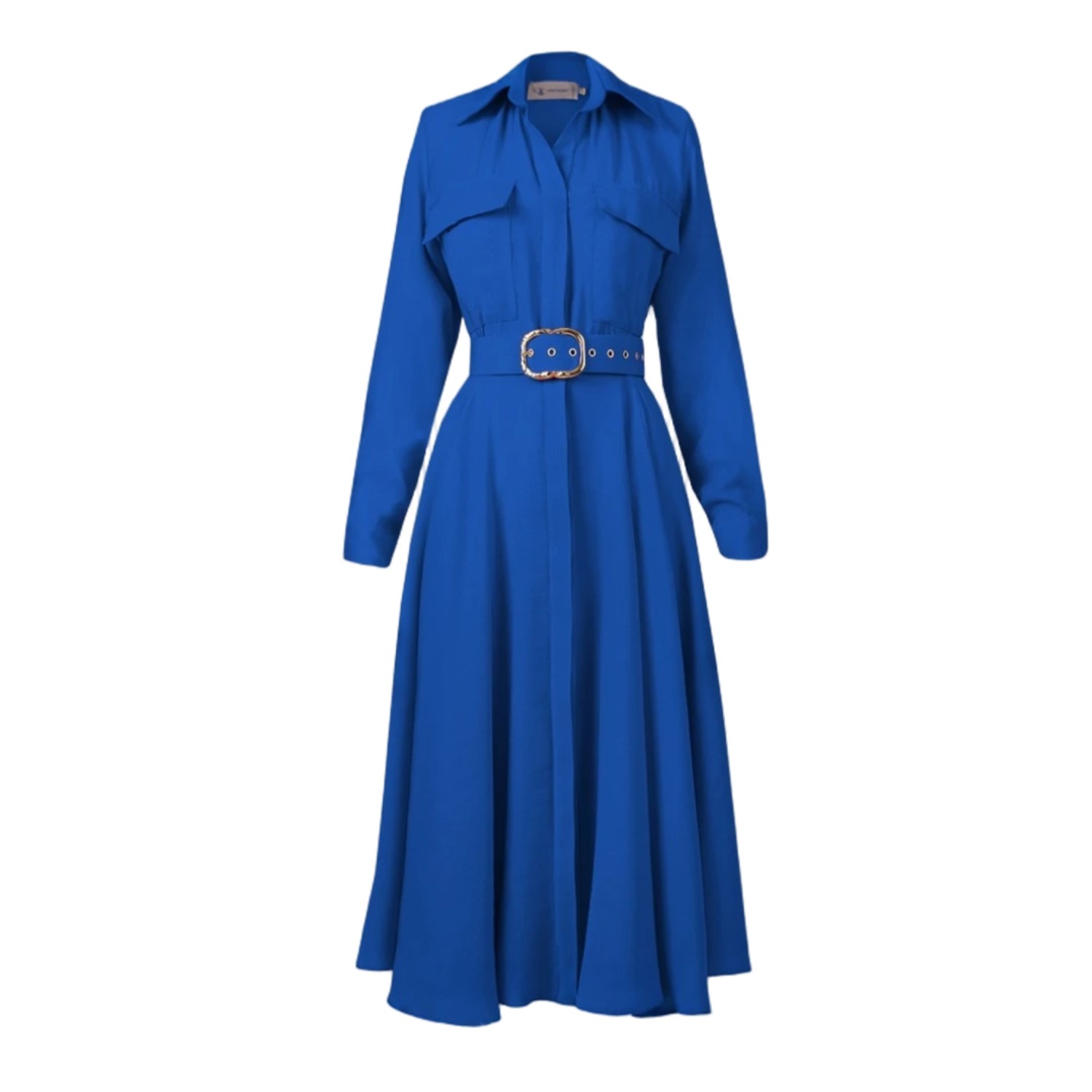 Alina Cernatescu Women's Patty  Royal Blue Sustainable Viscose Midi Dress With Pockets And Textile Belt In Blue