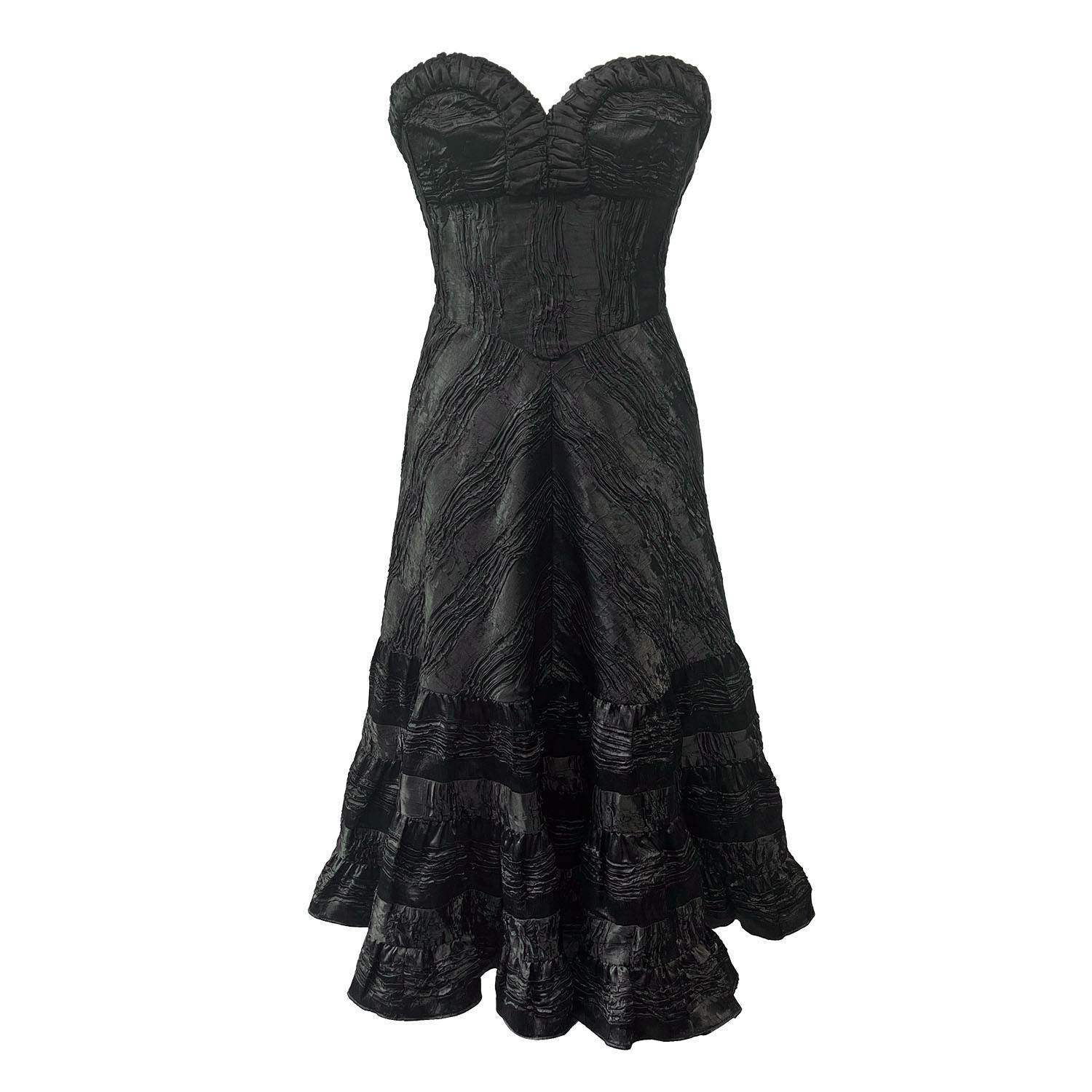 Women's Black Crushed Satin Sweetheart Dress | Xxs | Anna Sui