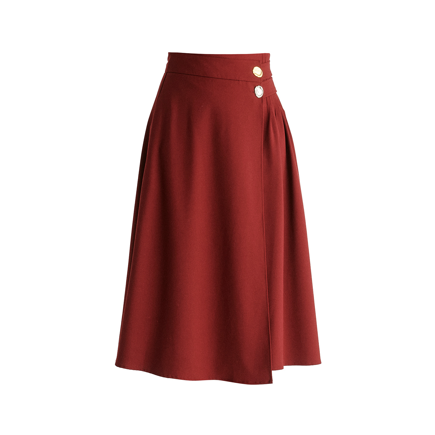 Paisie Women's Red Wrap Midi Skirt With Pleated Detail In Burgundy In Burgundy