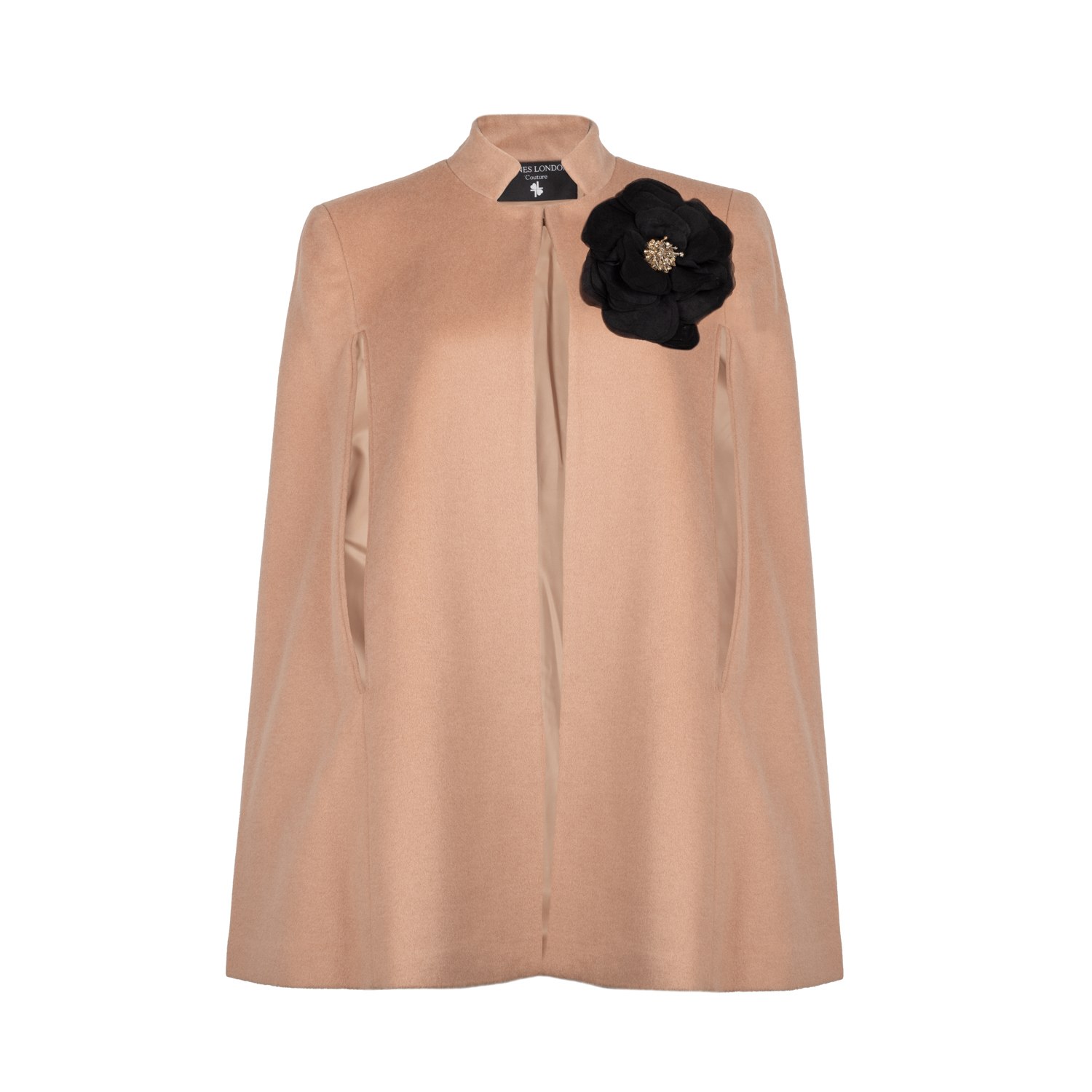 Laines London Women's Gold / Neutrals Laines Couture Wool Blend Cape With Embellished Black Corsage - Camel In Gold