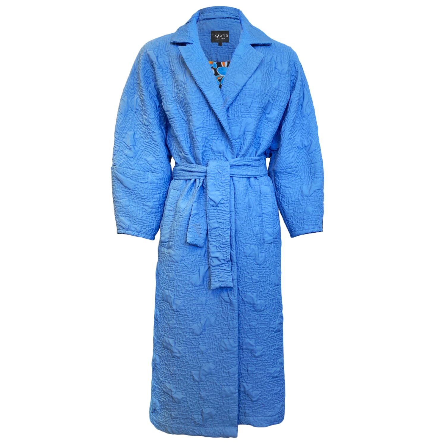 Women’s Quilted Longline Coat With Belt In Blue Medium Lavaand