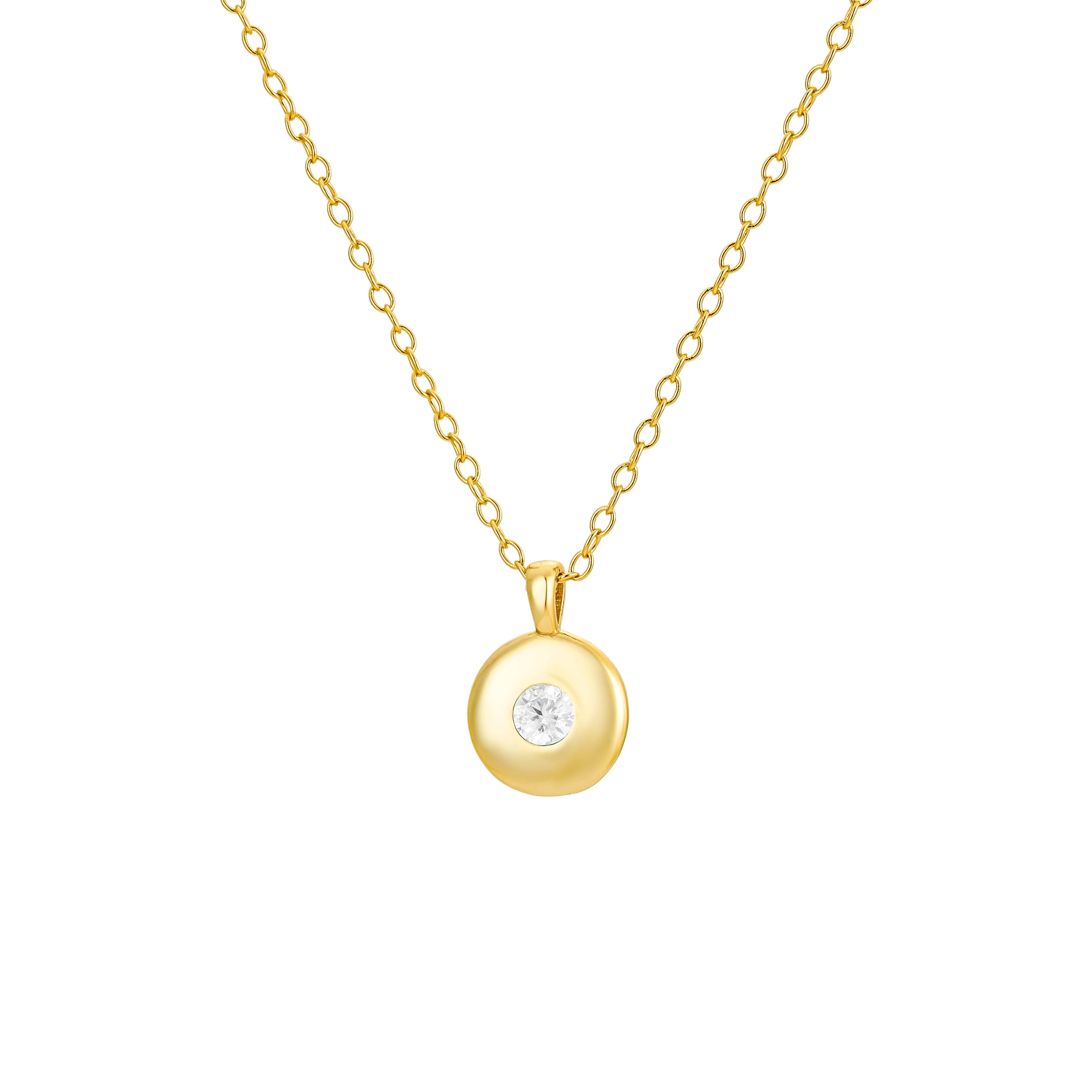 Nazzar Women's Gold / White Cz Gold Round Pendant Necklace