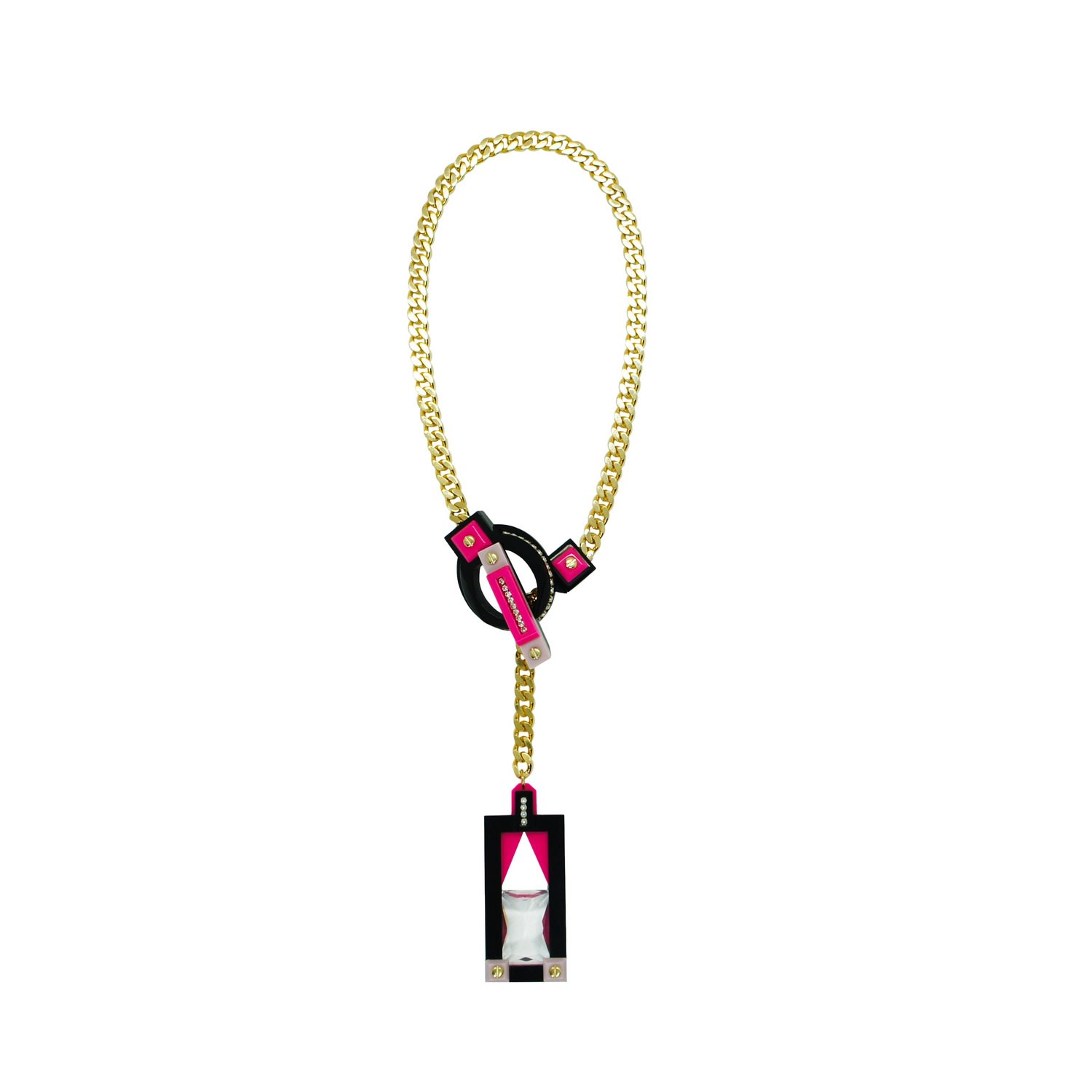 Gissa Bicalho Women's Pink / Purple Handmade Acrylic Necklace Deco T Closure Rectangular Cut Stone Pink