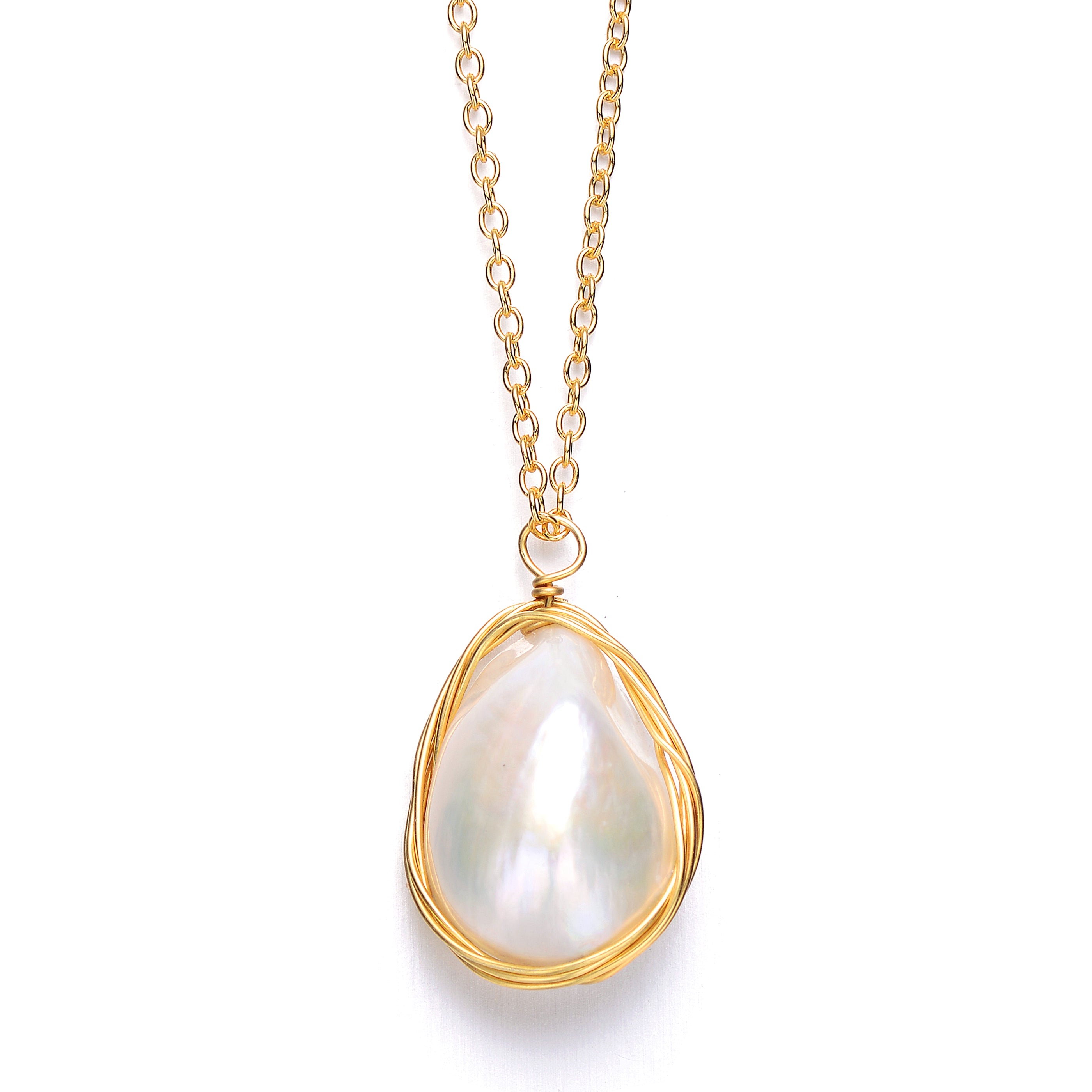 Genevive Jewelry Women's Gold / White Sterling Silver Gold Plated Freshwater Pearl Pendant Necklace In Multi