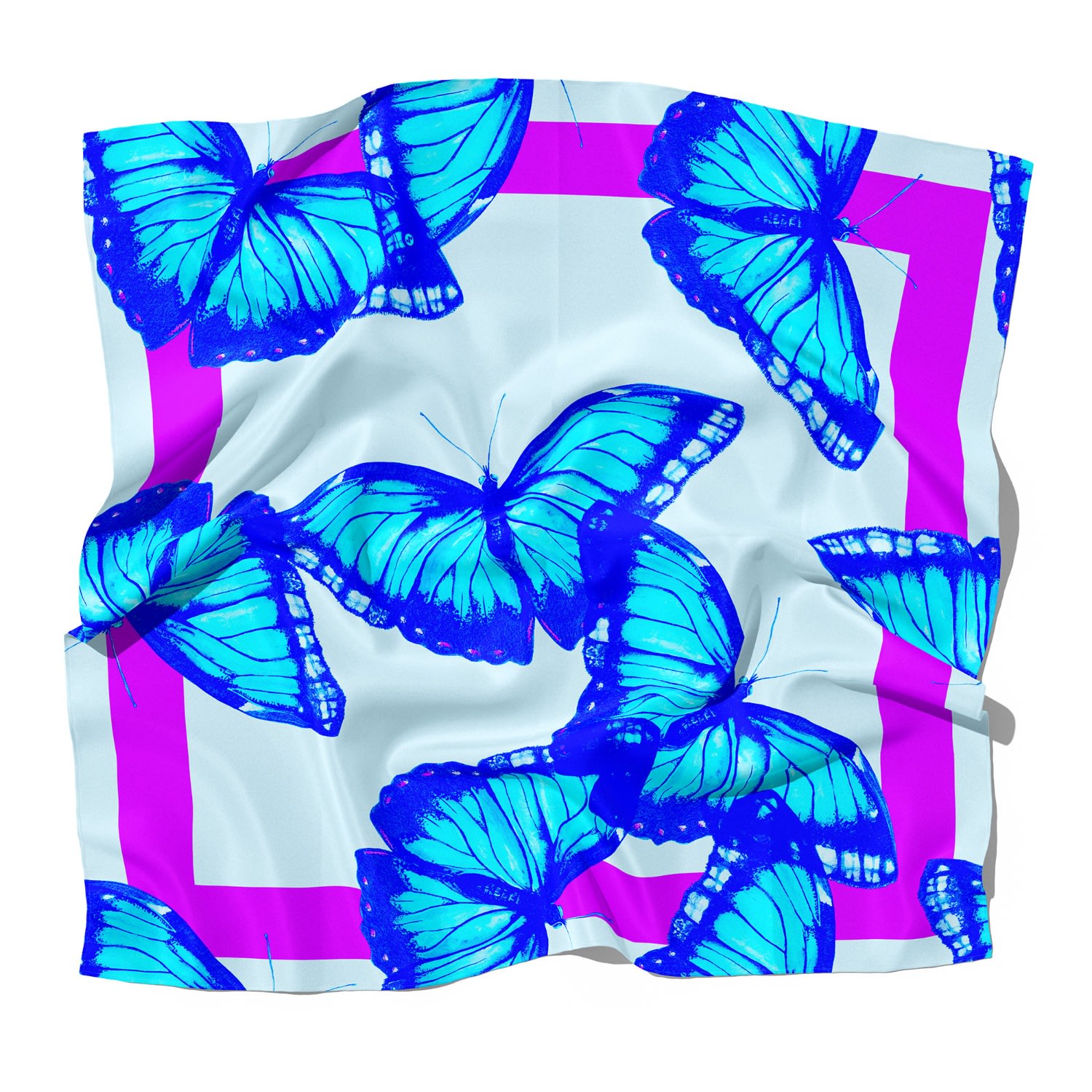 J6r6 Women's Blue / Pink / Purple Azure Butterfly Square Silk Scarf Bandana Sized In Multi