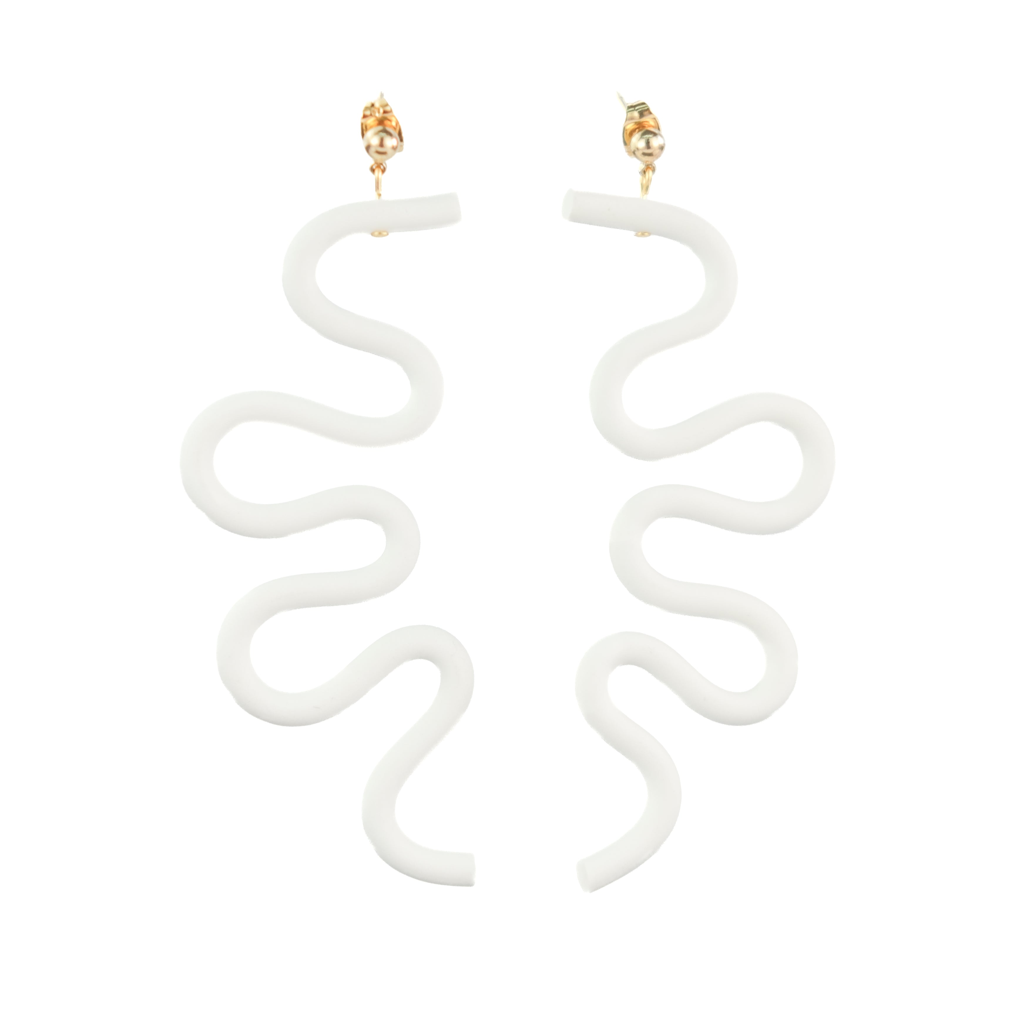 Women’s Neutrals / White Small Tube Squiggles Dangly Earrings In White By Chavelli