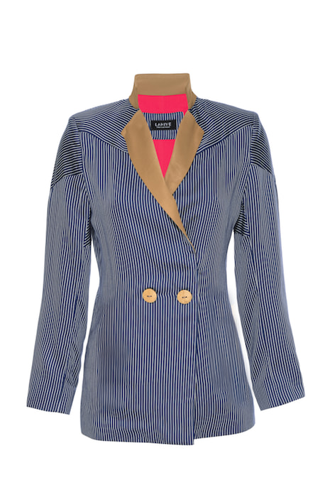 Shop Lahive Women's Blue Cyprus Pinstriped Slinky Jacket