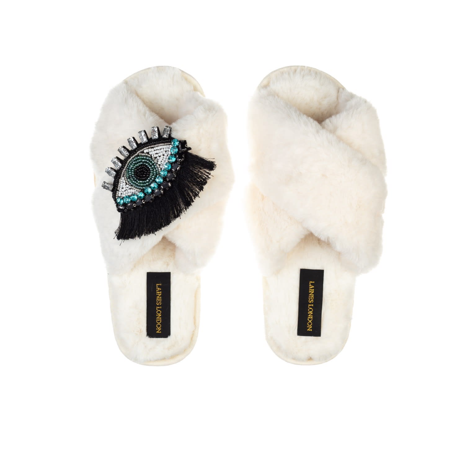 cream fluffy slippers