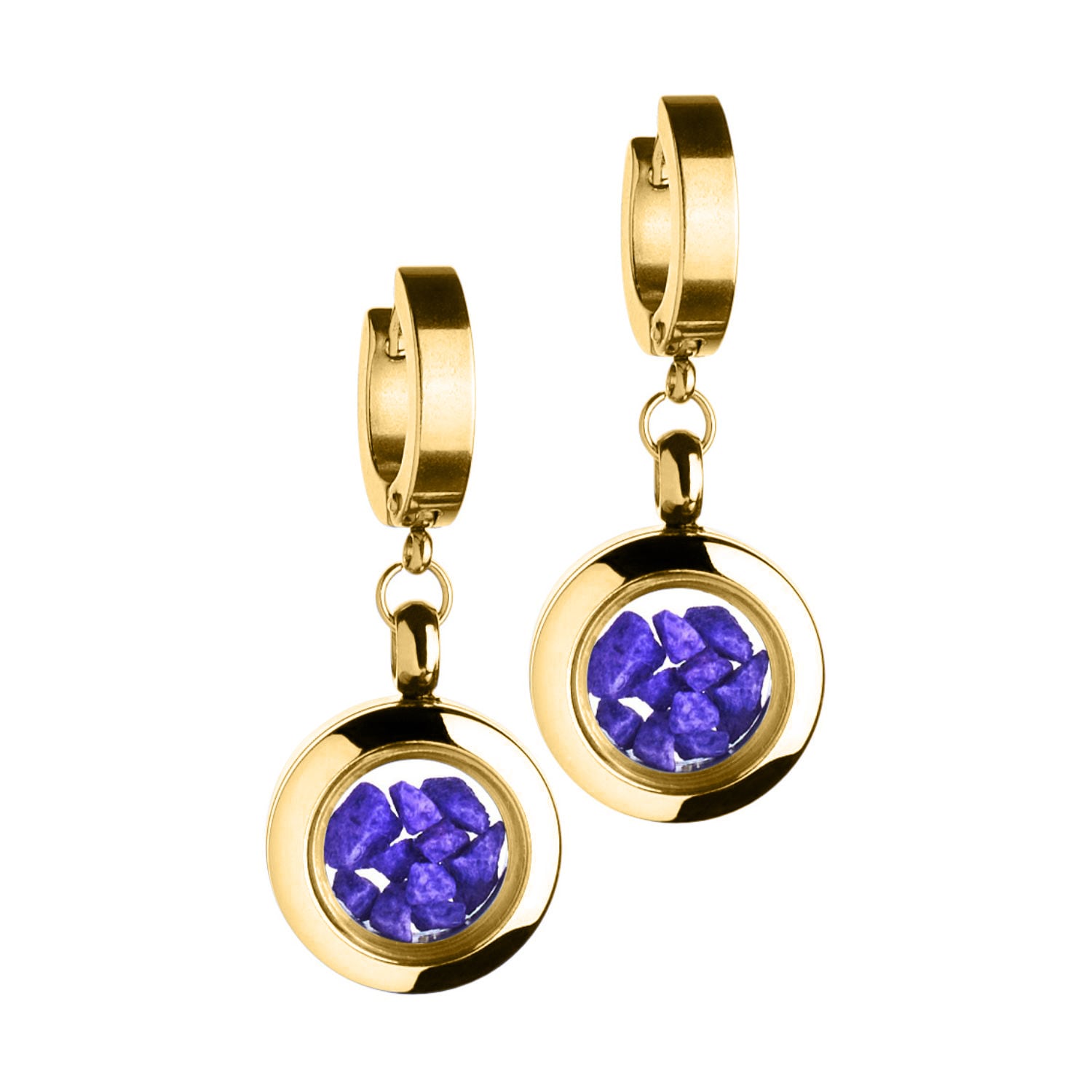 My Little Nature Women's Gold / Pink / Purple Designer Jewelery Dangle Earrings With Purple Stones - Handmade Accesor