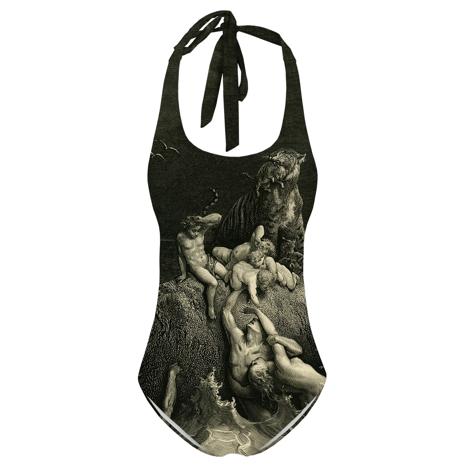 Women's Brown / Black The Holy Bible Plate I The Deluge Open Back Swimsuit | Large | Aloha from Deer